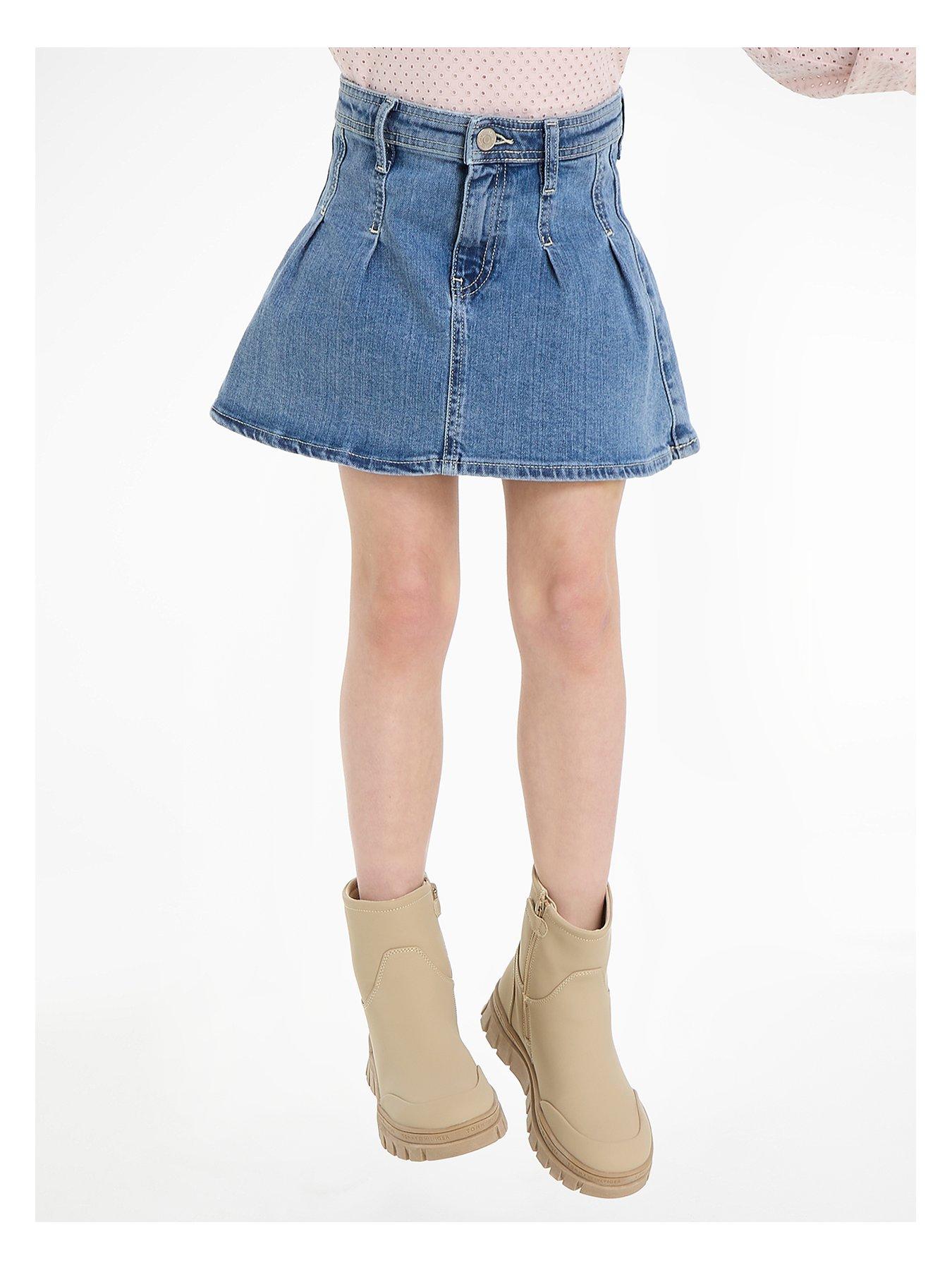 undefined Girls Pleated Denim Skirt - Blue