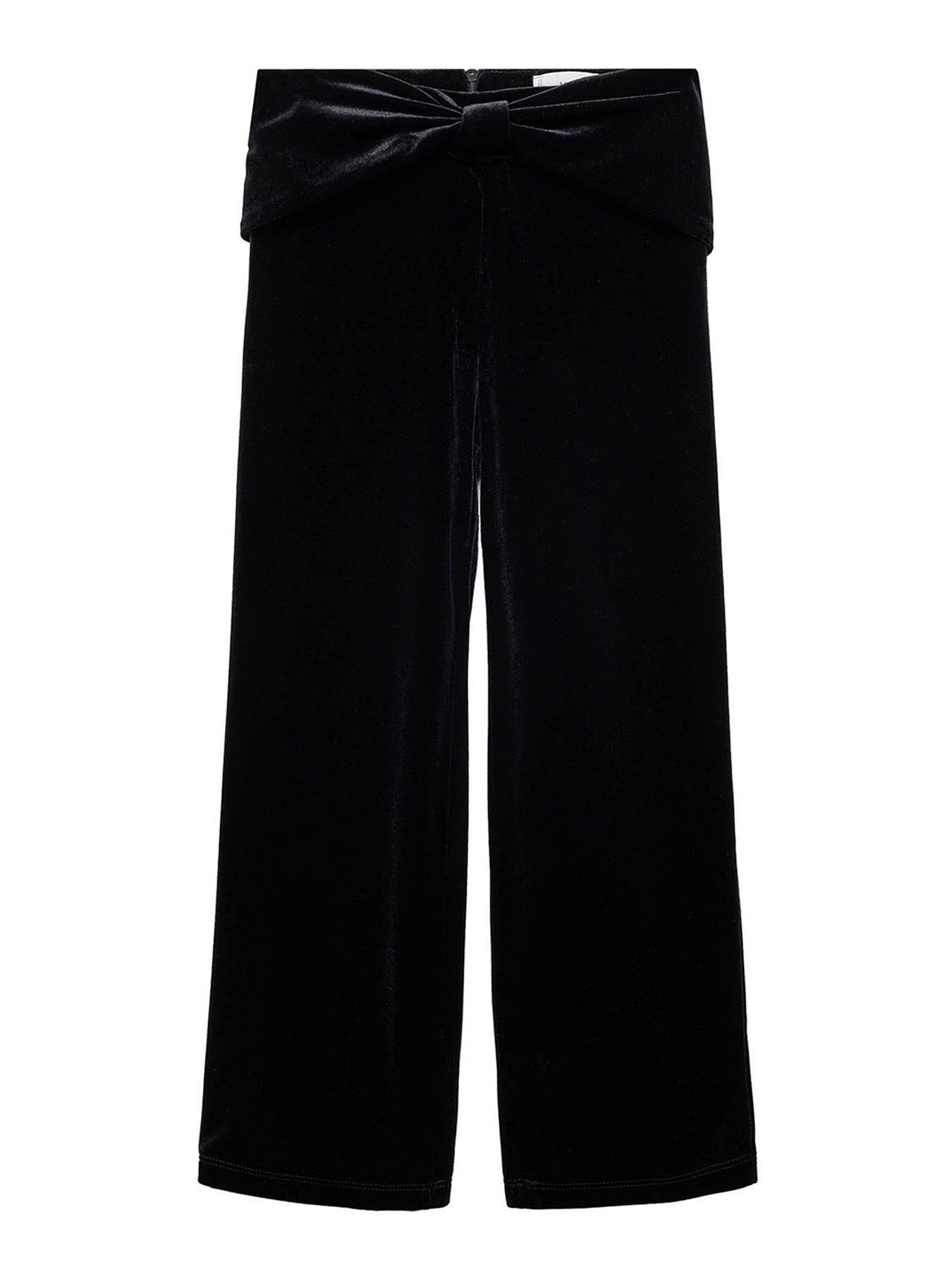 undefined Girls Bow Velour Trousers - Black