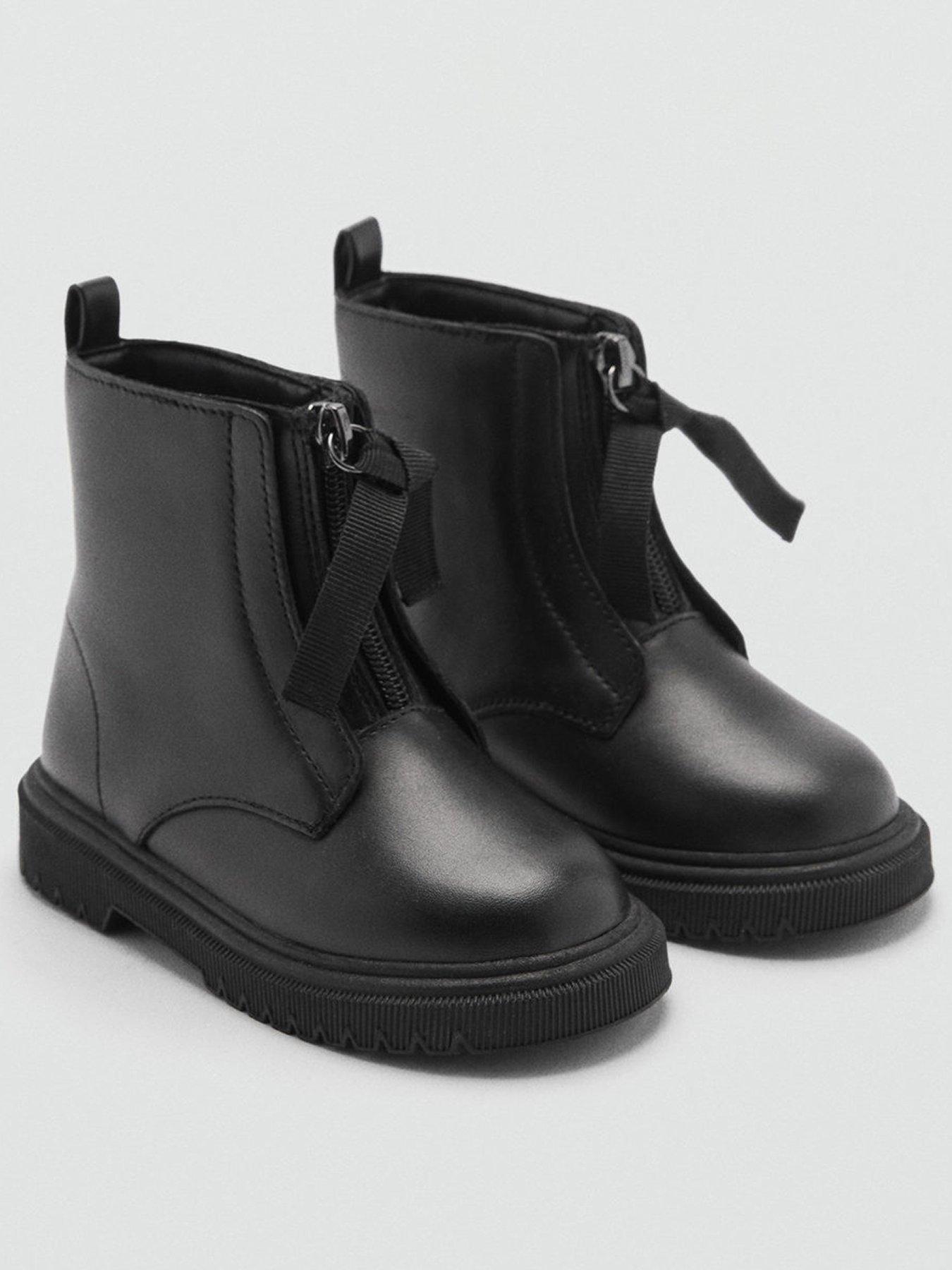 Mango Younger Girls Zip Leather Ankle Boots Black Very