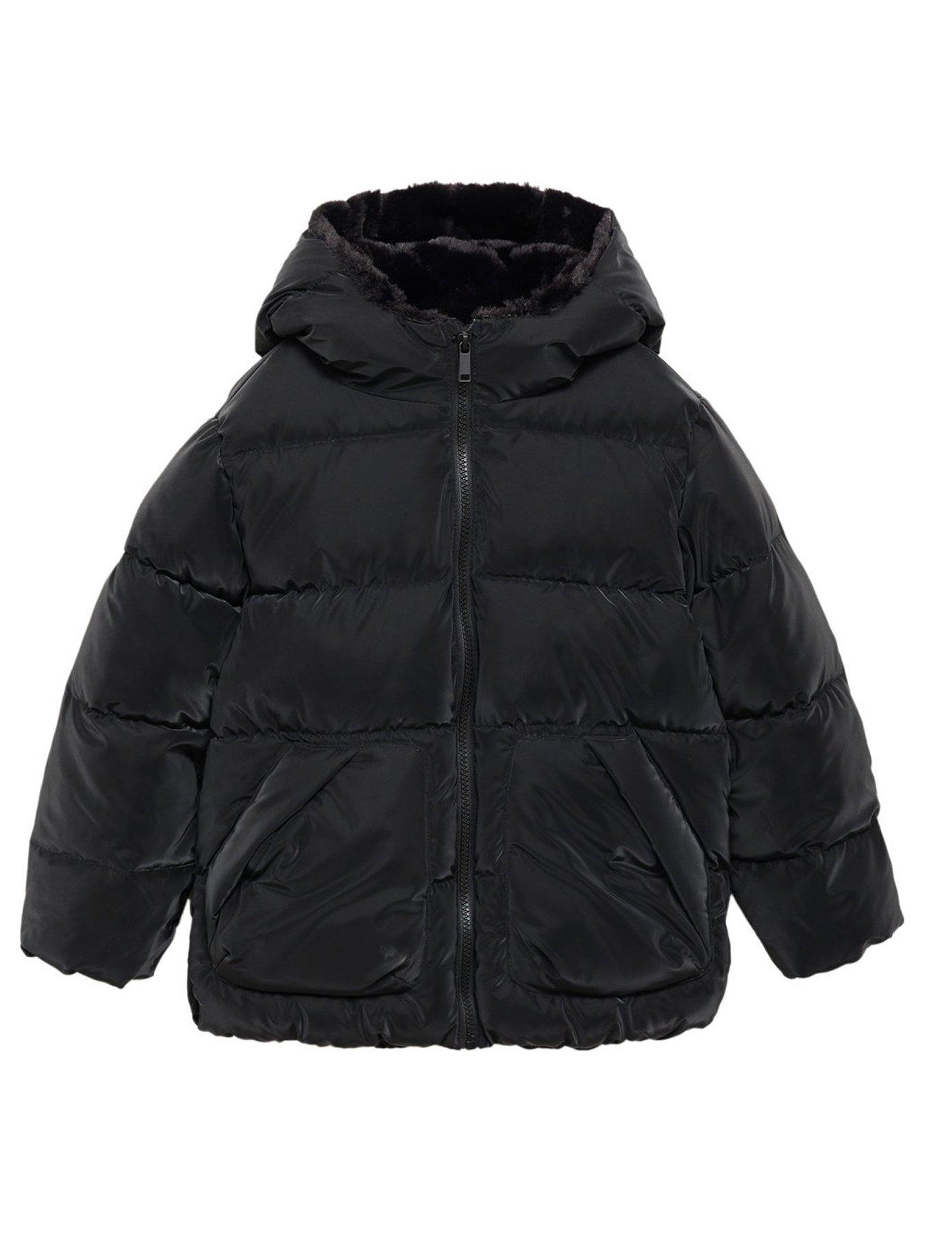 undefined Girls Faux Fur Lined Padded Coat - Black