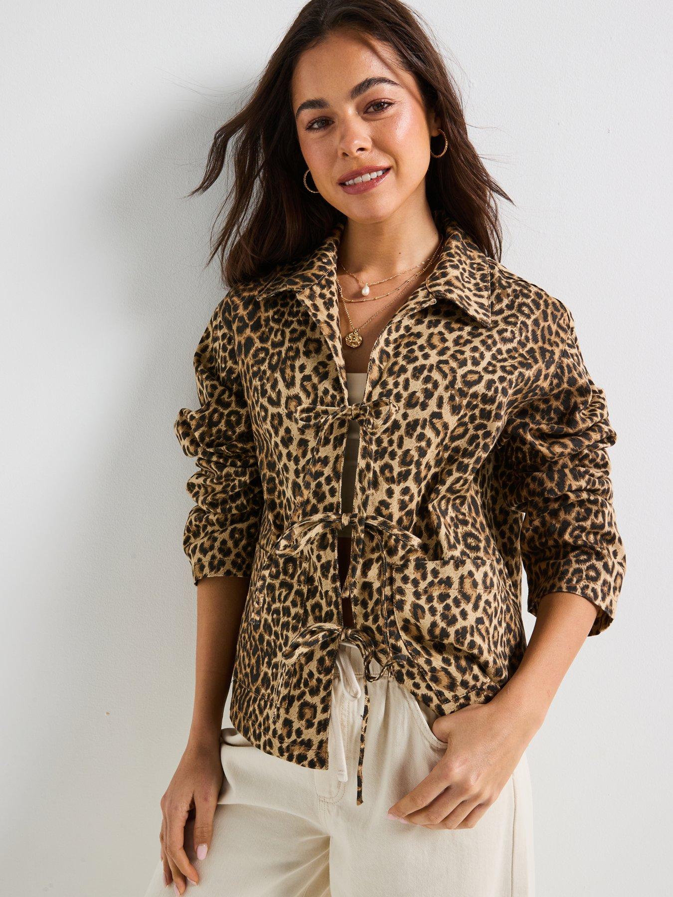 Vero Moda Leopard Print Tie Front Denim Jacket - Multi