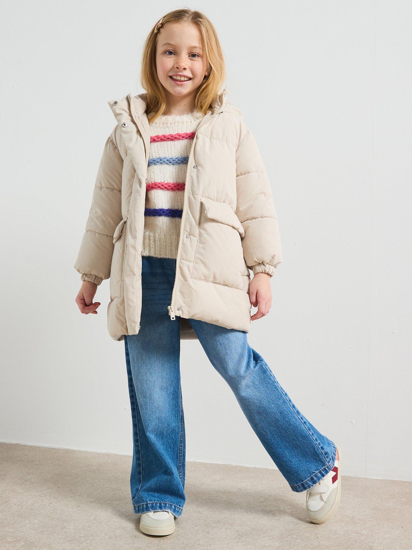 undefined Girls Longline Padded Coat - Beige