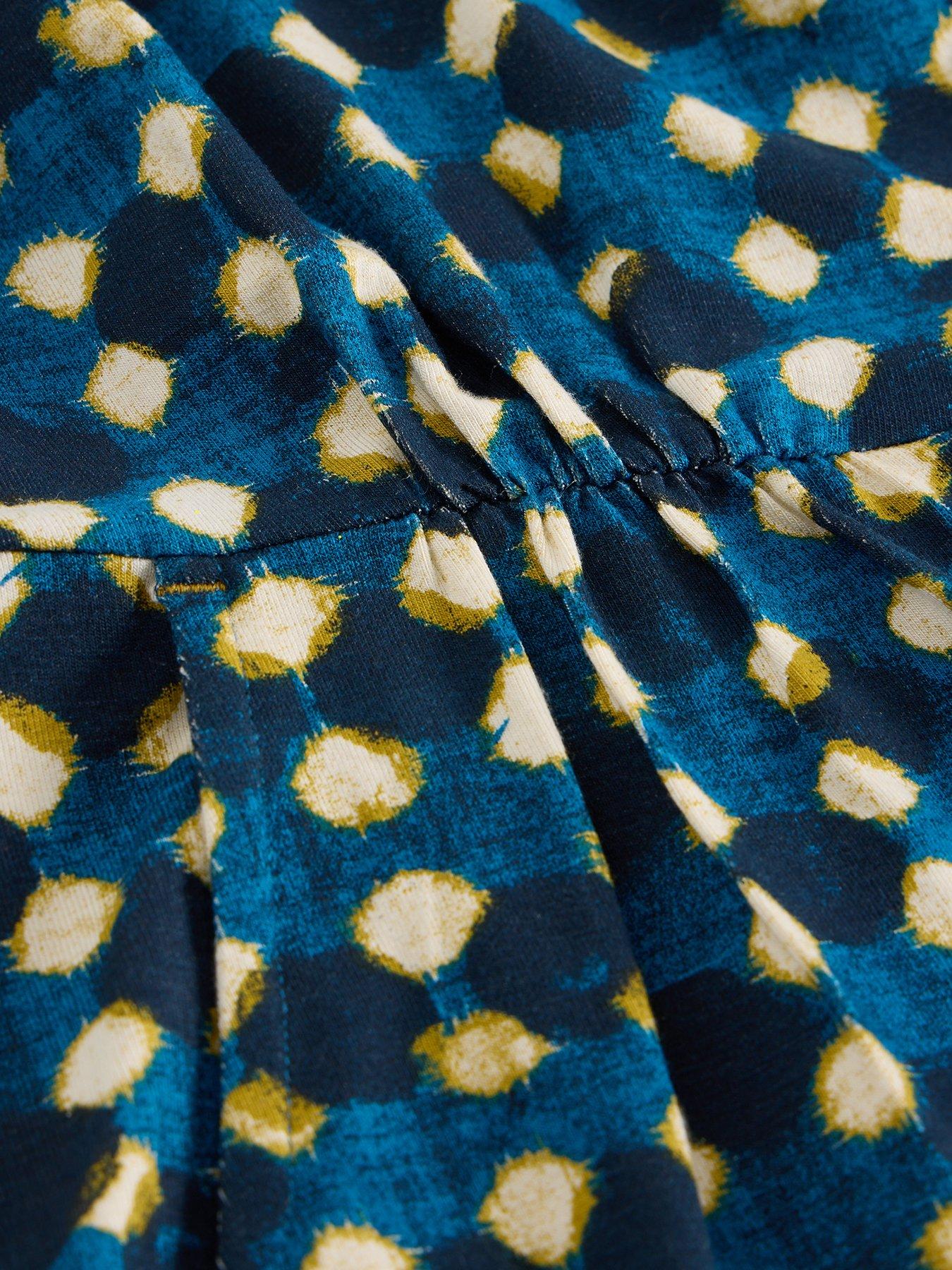 Image 5 of 5 of White Stuff Jersey Spot Column Knee Length Dress - Navy