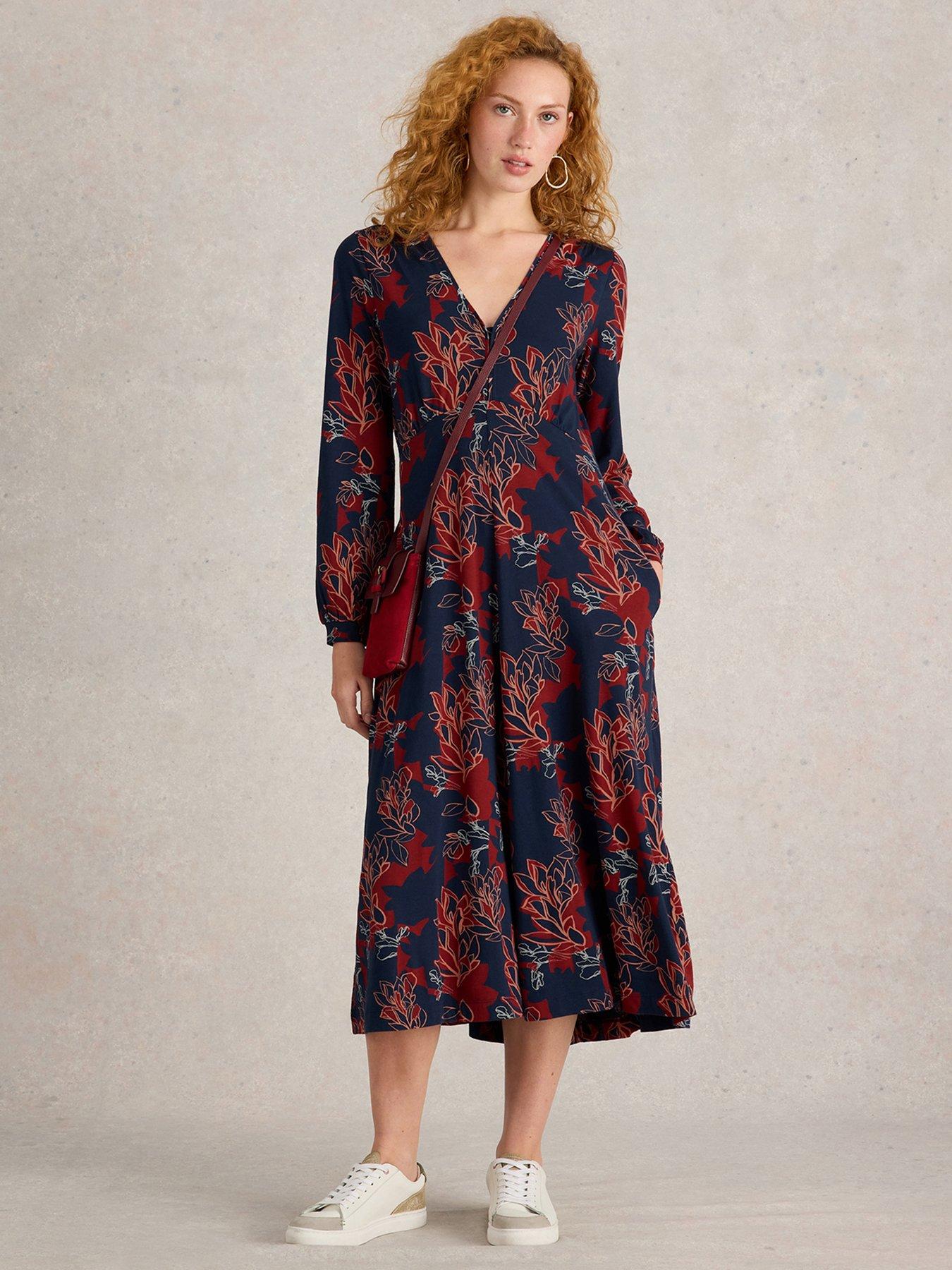 White Stuff Megan Floral Print Jersey Midi Dress - Multi | Very.co.uk