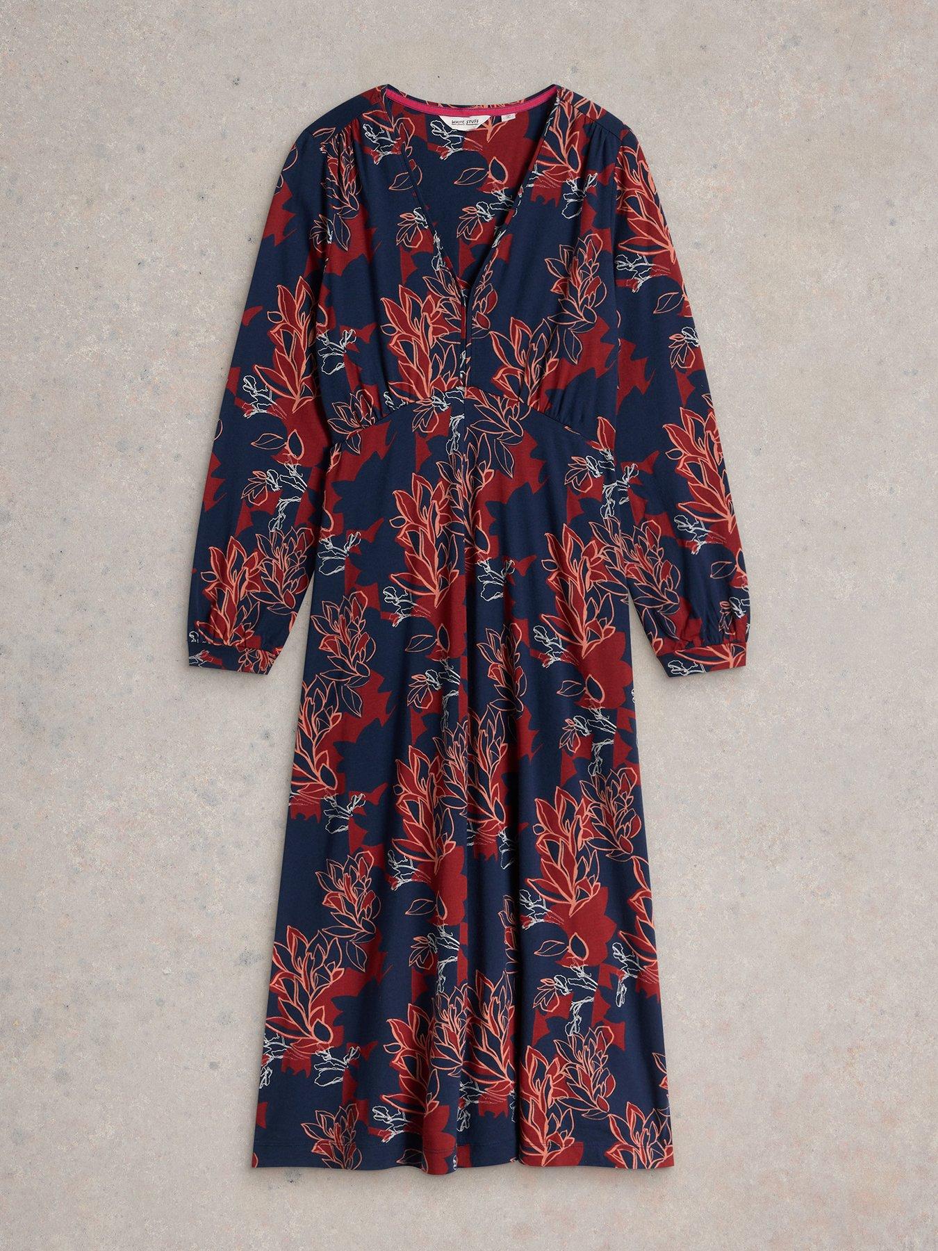 White Stuff Megan Floral Print Jersey Midi Dress - Multi | Very.co.uk