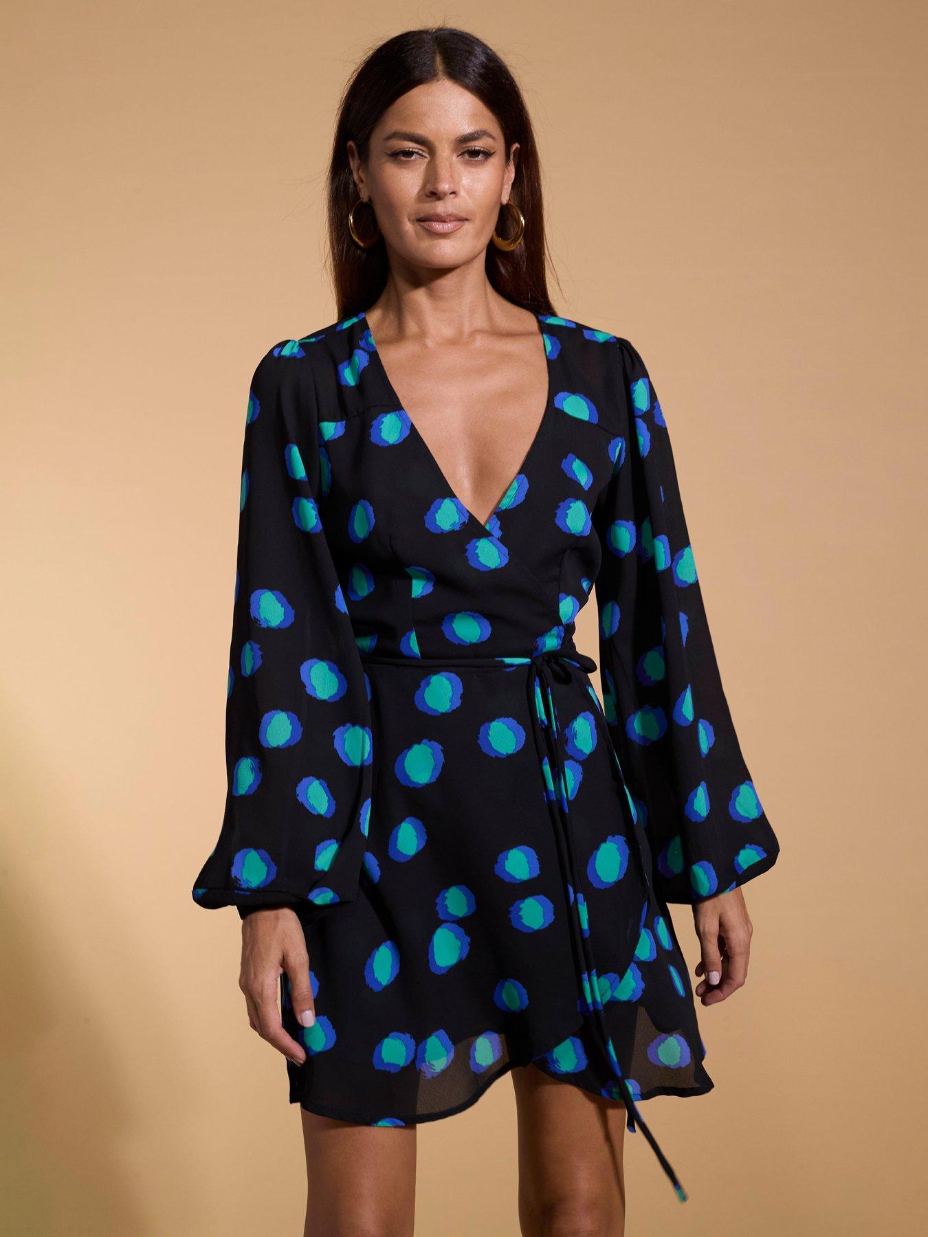 Naomi Wrap Mini Flounce Dress Green Leopard