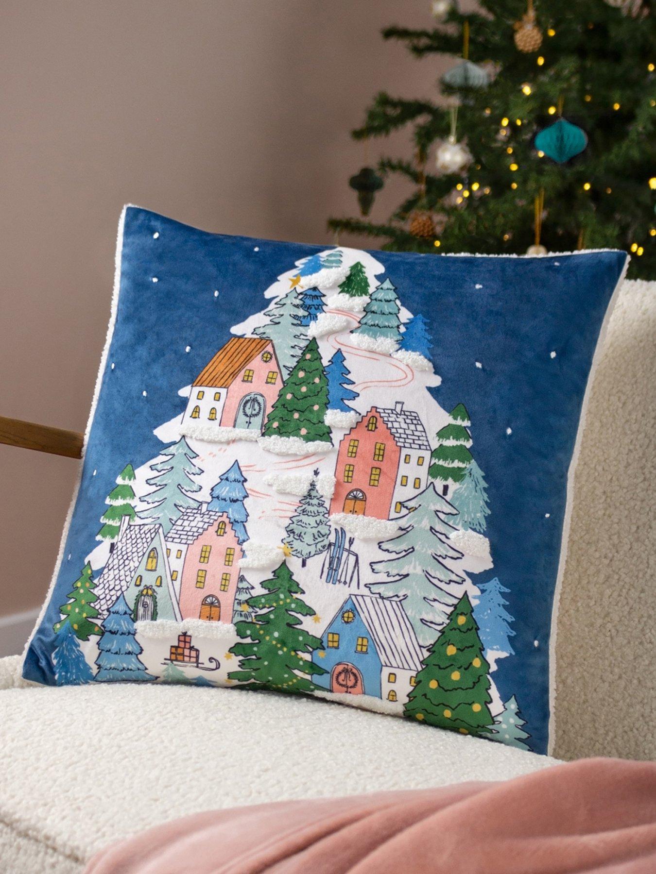 Product photograph of Furn Snowy Village Tree Christmas Cushion from very.co.uk