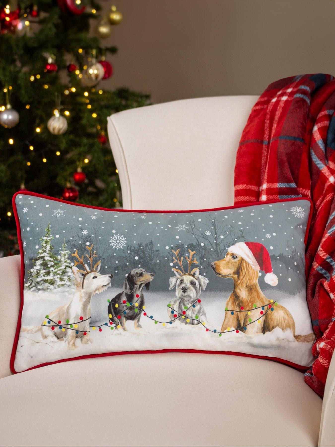 Product photograph of Evans Lichfield Christmas Dogs Cushion from very.co.uk