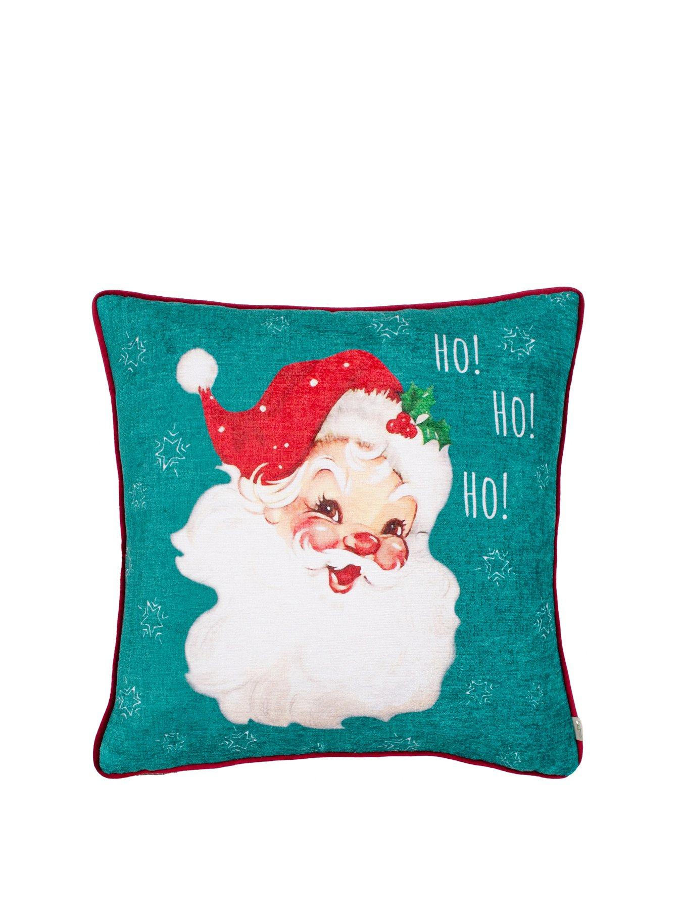 Product photograph of Evans Lichfield Vintage Santa Teal Cushion from very.co.uk