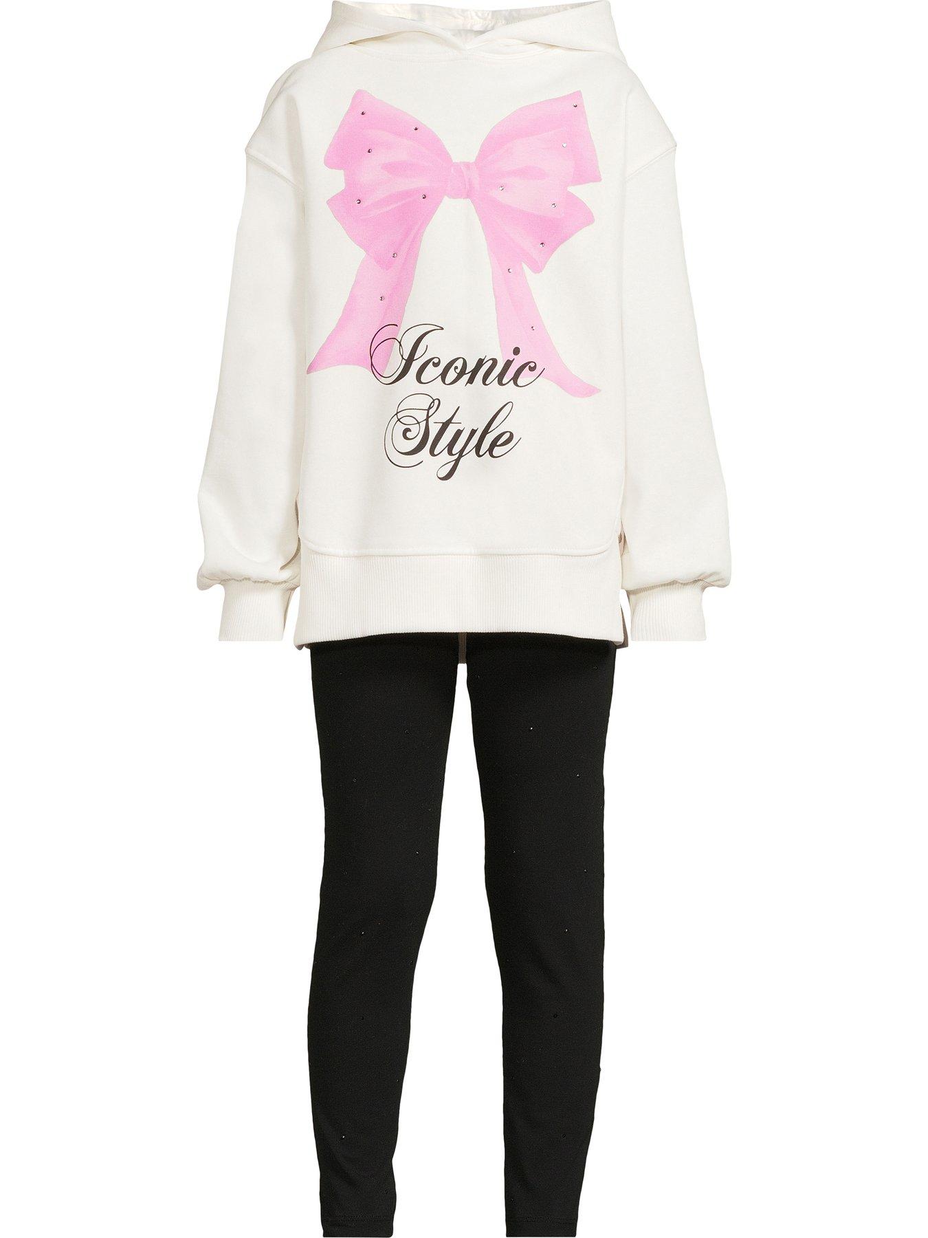 undefined Girls Bow Graphic Hoodie Set - Cream
