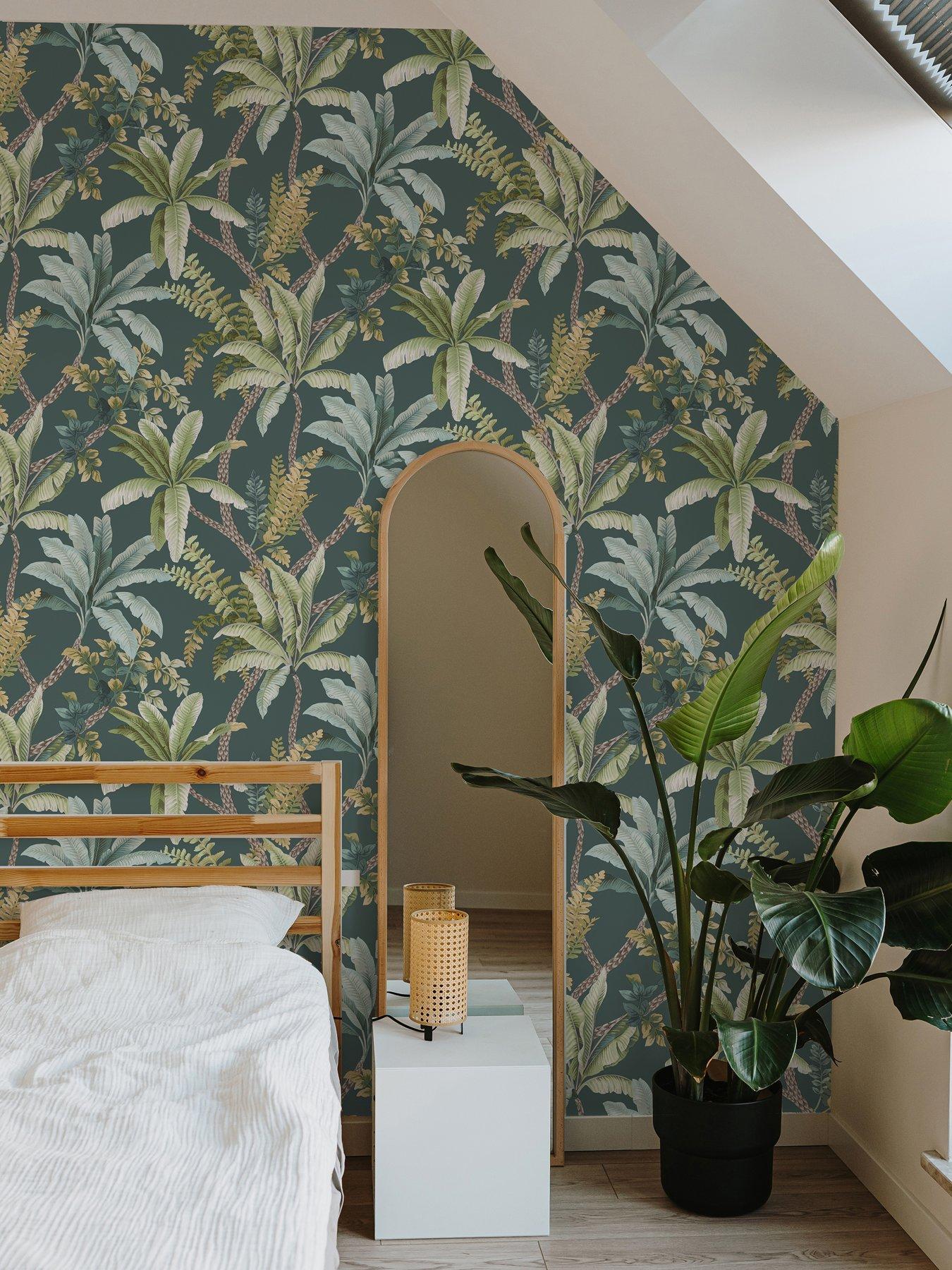 Product photograph of Holden Decor Trailing Palm Wallpaper In Teal from very.co.uk