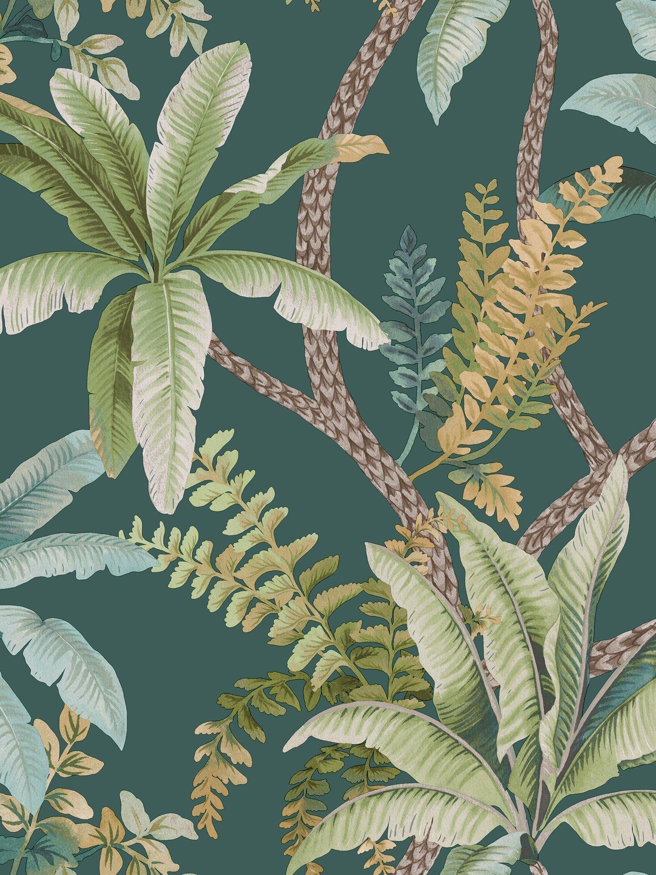 Image 2 of 5 of Holden Decor Trailing Palm Wallpaper in Teal