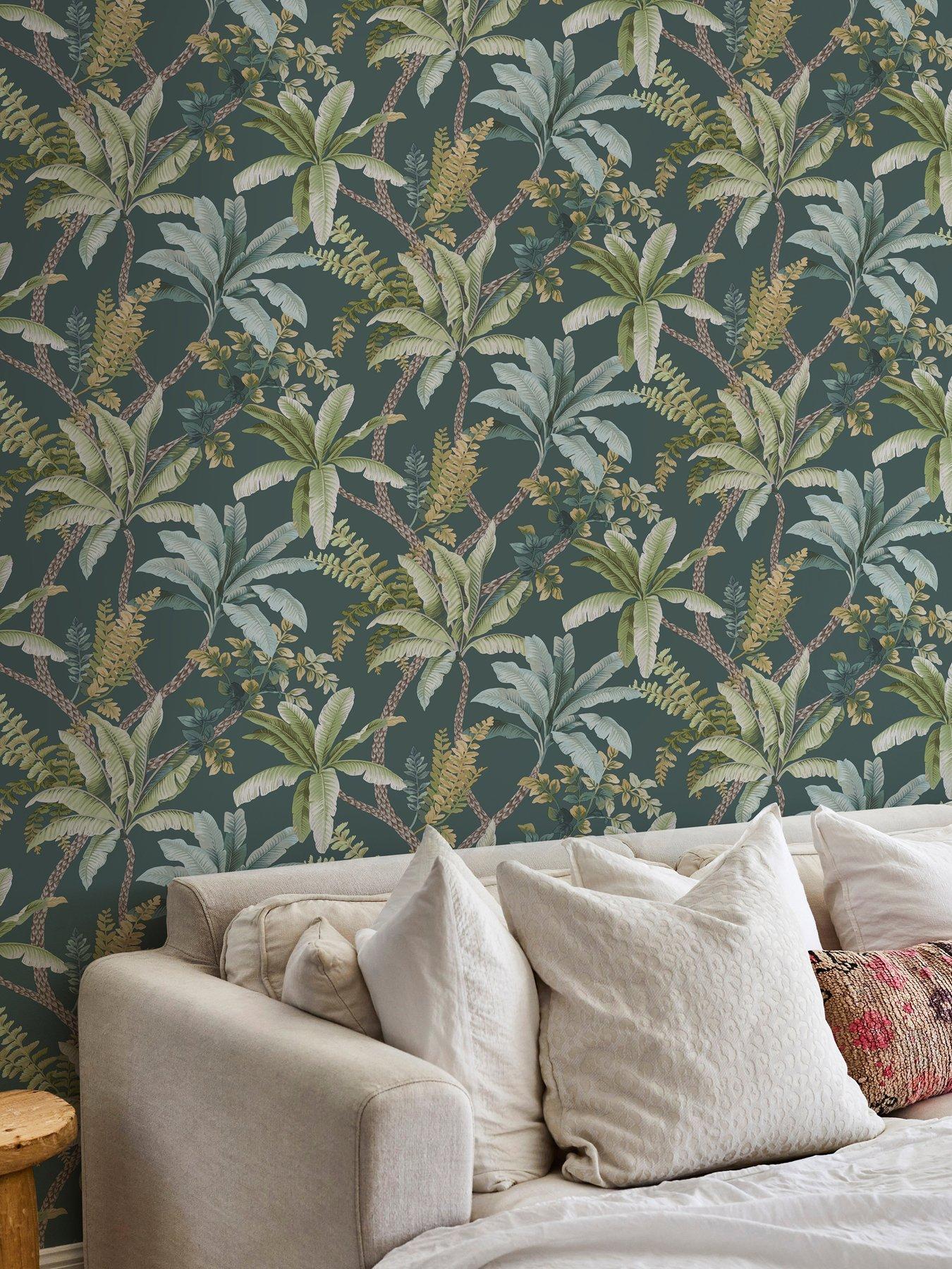 Image 3 of 5 of Holden Decor Trailing Palm Wallpaper in Teal