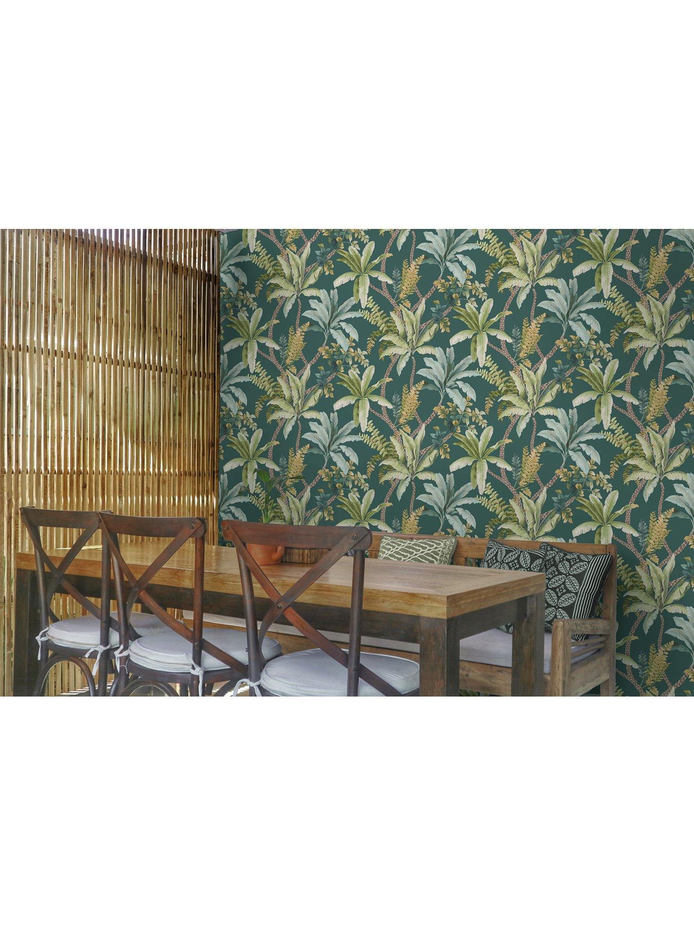 Image 4 of 5 of Holden Decor Trailing Palm Wallpaper in Teal