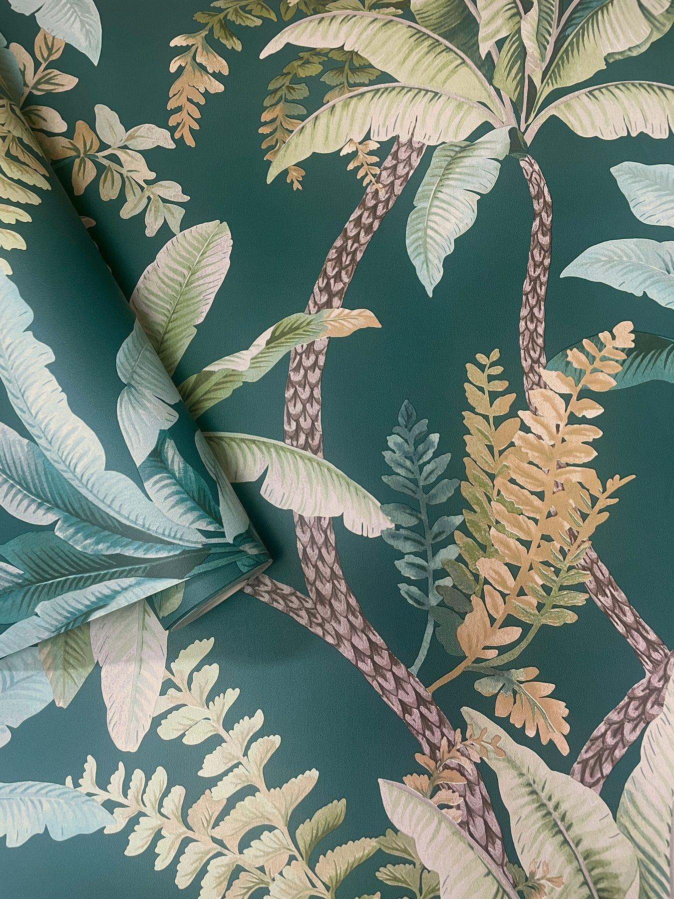 Image 5 of 5 of Holden Decor Trailing Palm Wallpaper in Teal