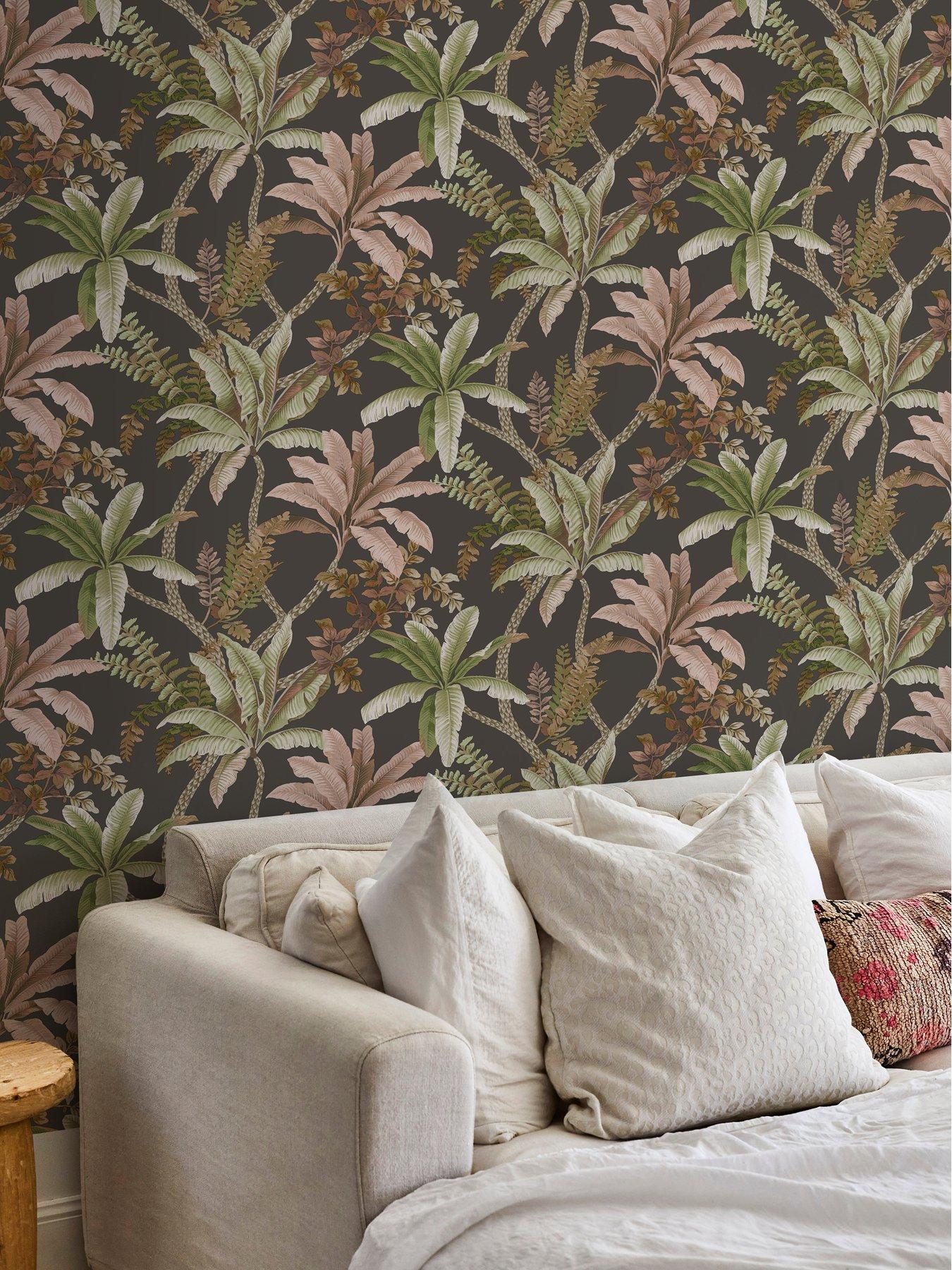 Product photograph of Holden Decor Trailing Palm Wallpaper In Charcoal from very.co.uk