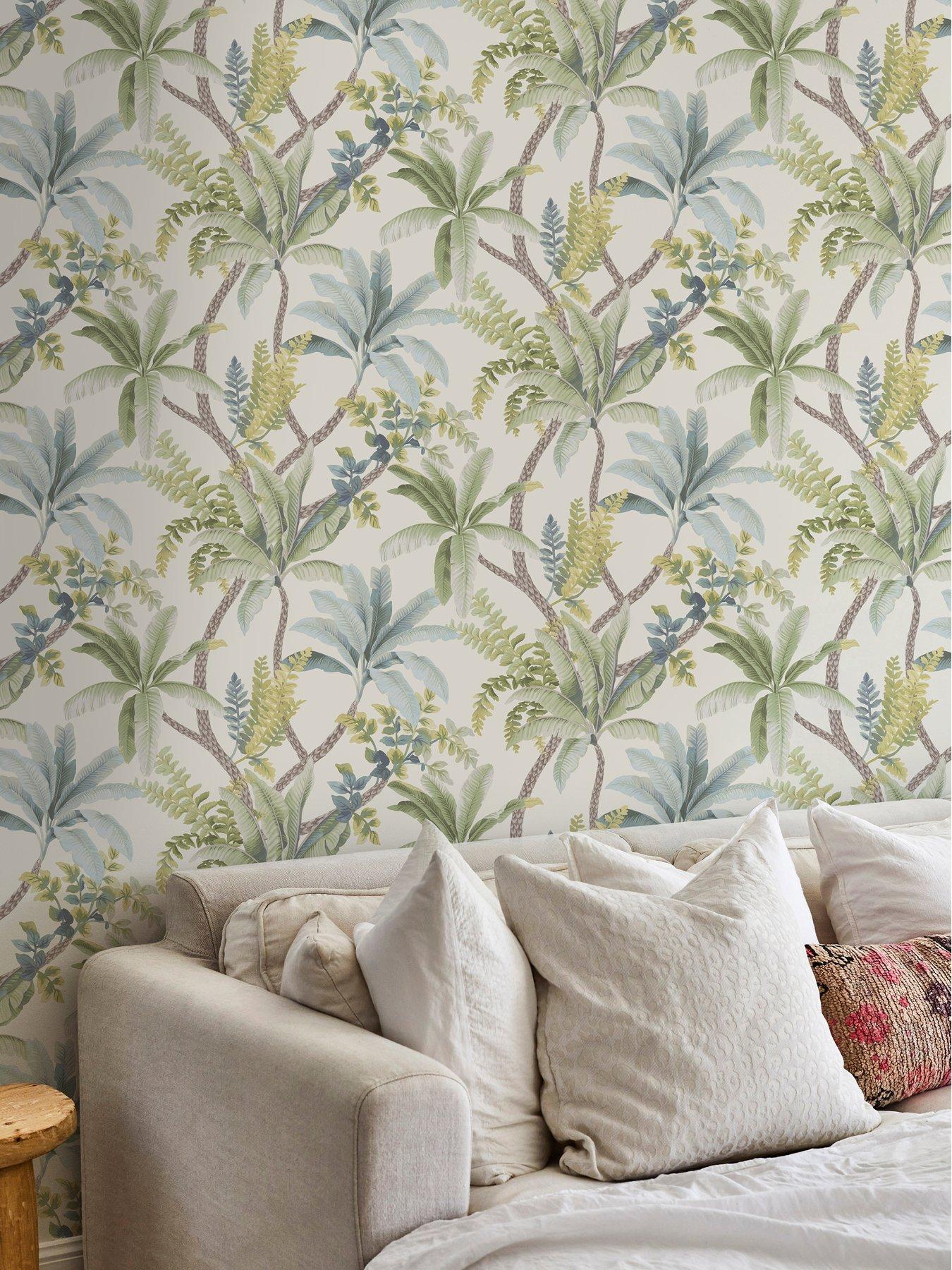 Product photograph of Holden Decor Trailing Palm Wallpaper In Green Cream from very.co.uk