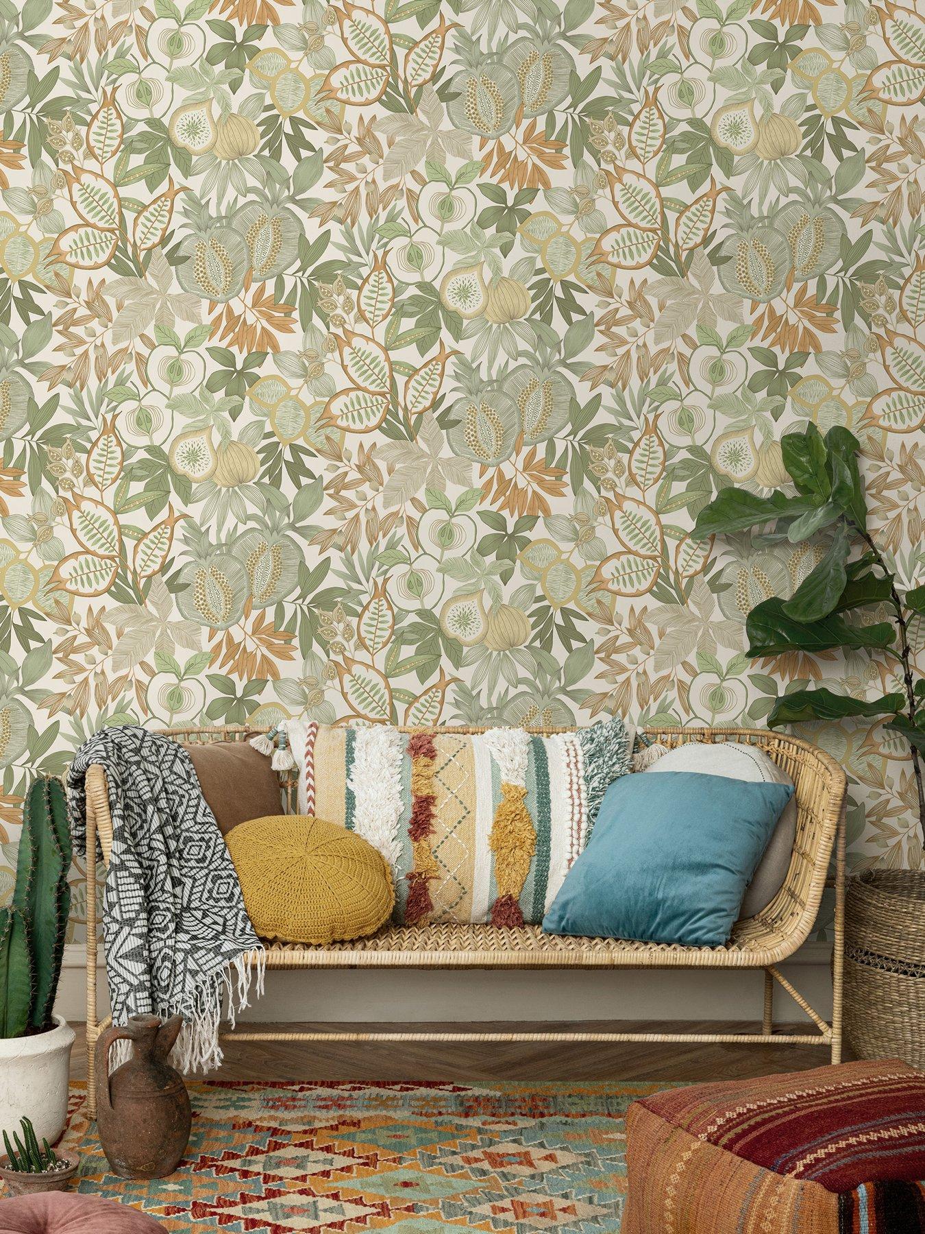 Product photograph of Holden Decor Exotic Fruit Wallpaper Ndash Green Orange from very.co.uk