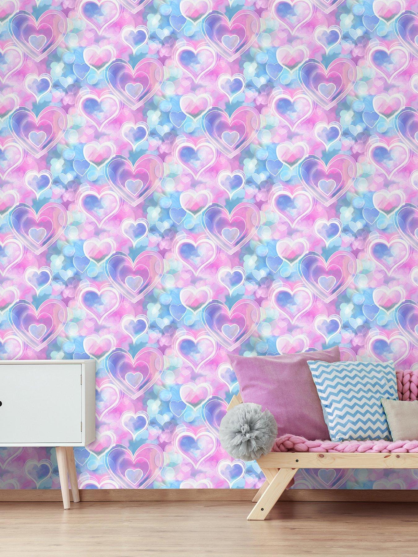 Product photograph of Holden Decor Neon Hearts Wallpaper - Pink Blue from very.co.uk