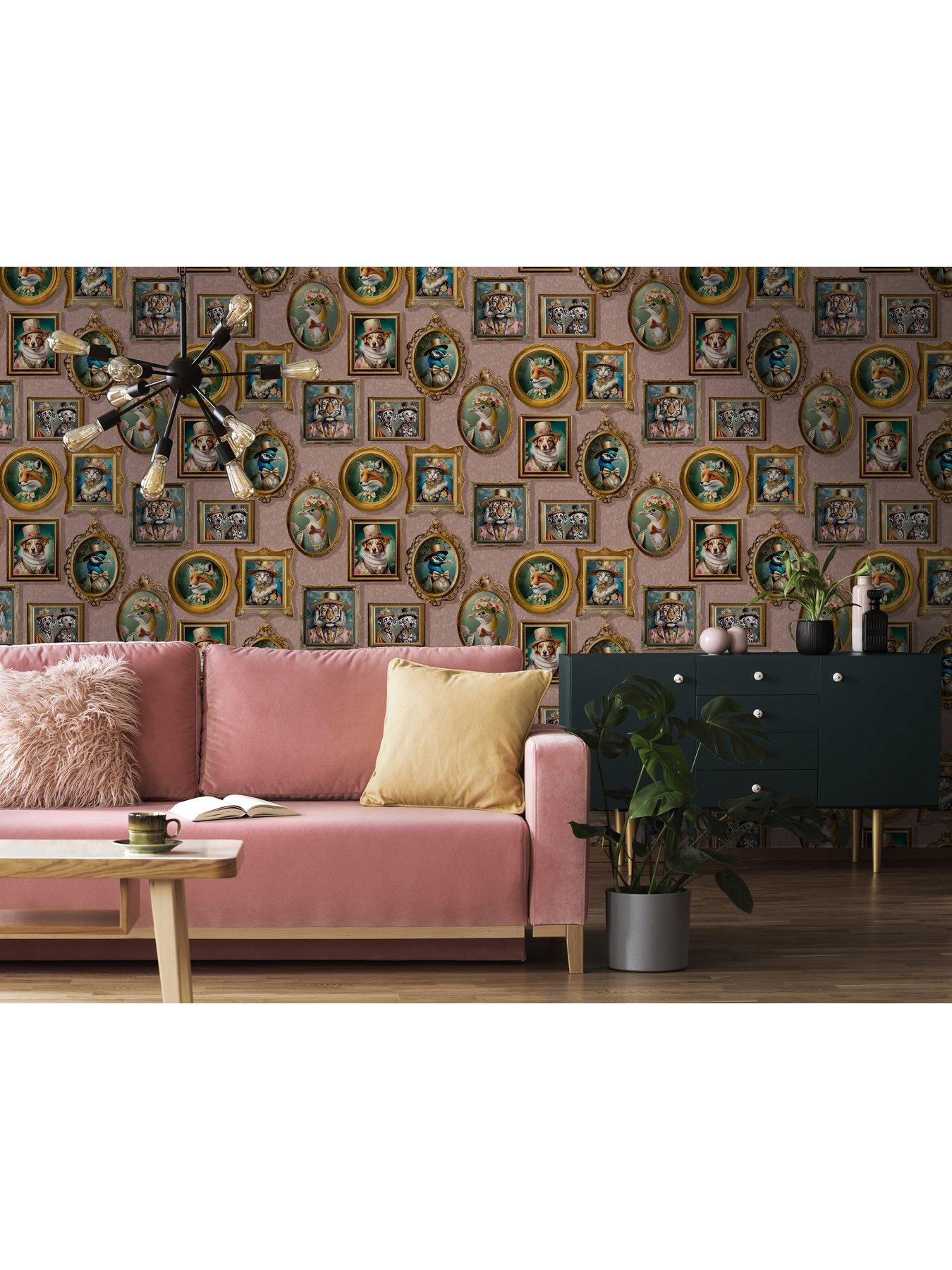 Image 3 of 6 of Holden Decor Regal Beasts Wallpaper - Pink
