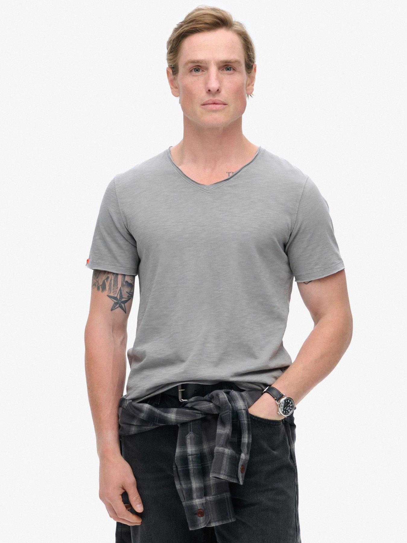 superdry studios raw edge v neck t-shirt - grey