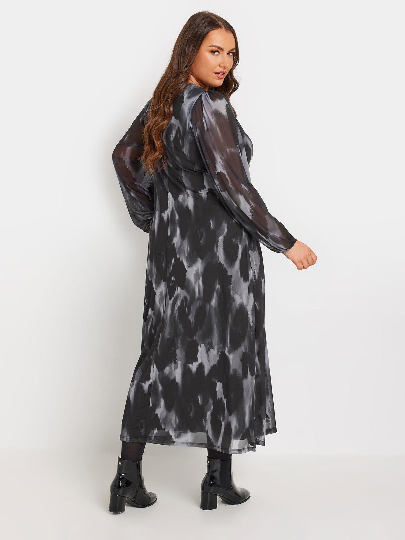 Image 2 of 4 of Yours Curve Balloon Sleeve Mesh Maxi Dress - Grey