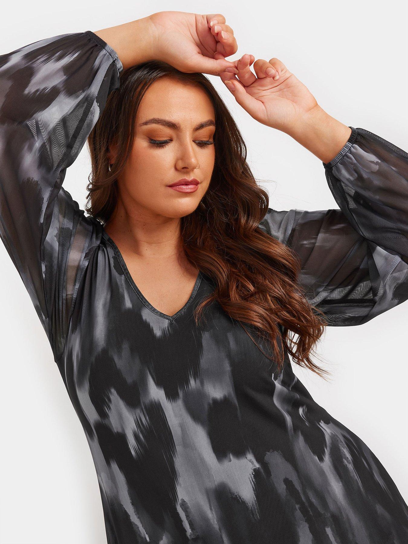 Image 4 of 4 of Yours Curve Balloon Sleeve Mesh Maxi Dress - Grey