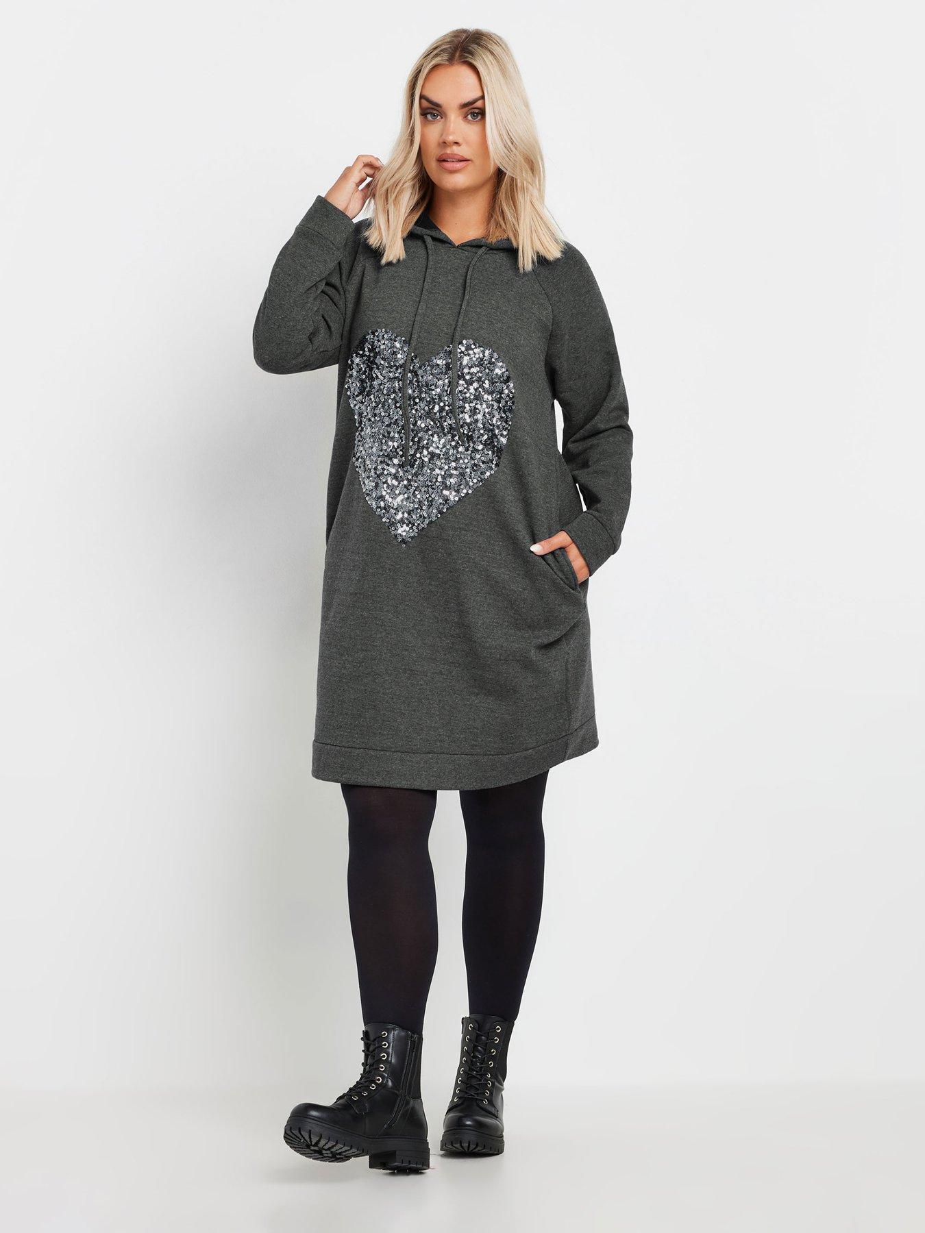 Yours Curve Heart Embellished Hoodie Dress Grey Very