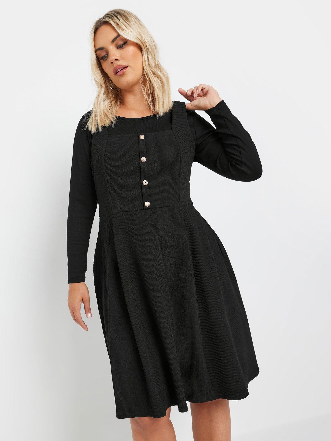 Curve Ribbed Pinafore Dress Black