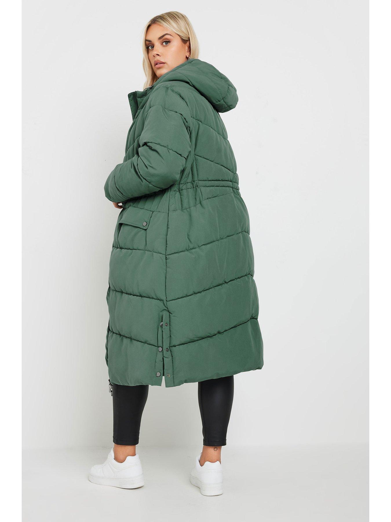 Image 2 of 4 of Yours Curve Borg Hooded Midi Padded Coat - Green