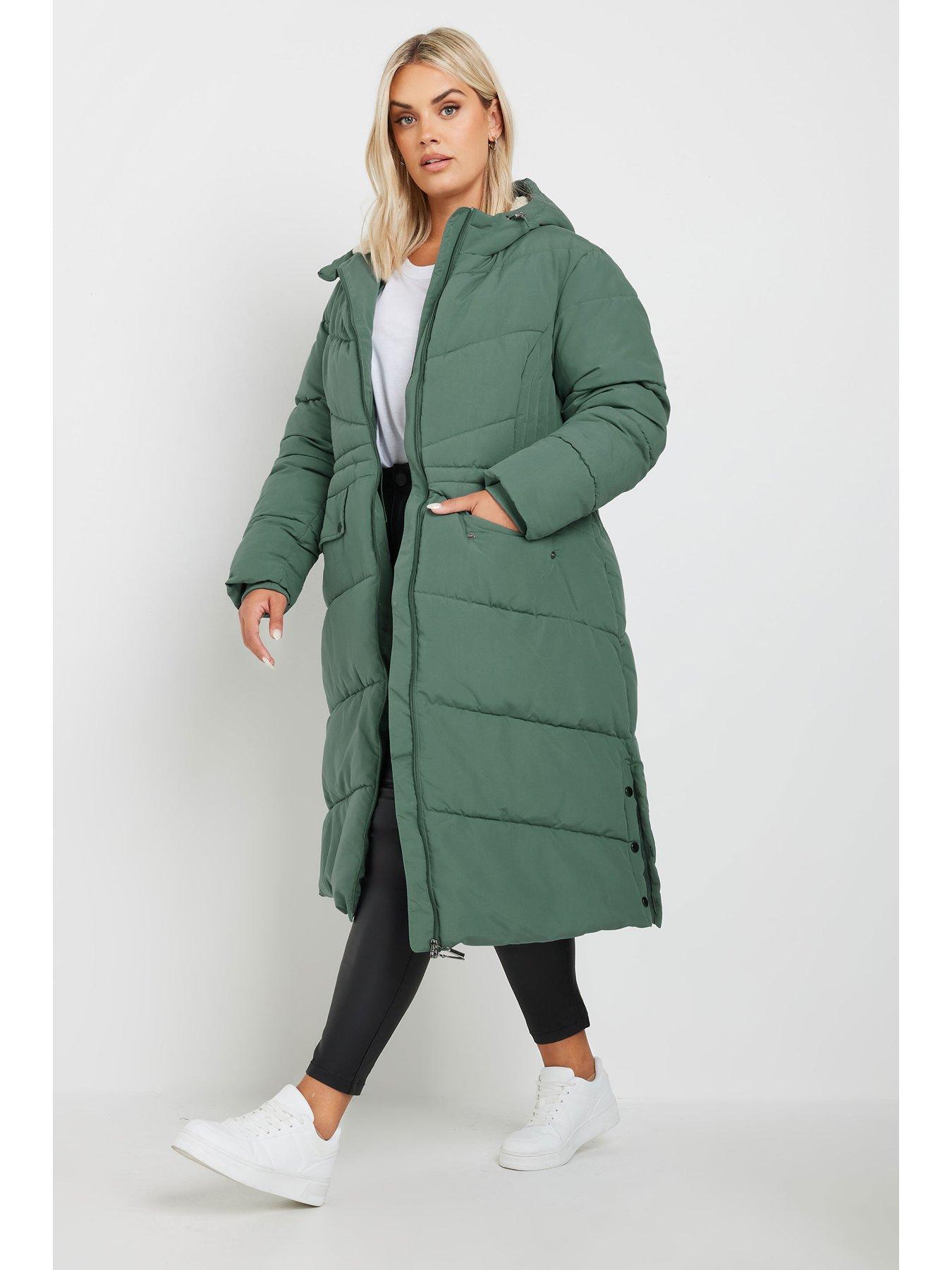 Image 3 of 4 of Yours Curve Borg Hooded Midi Padded Coat - Green