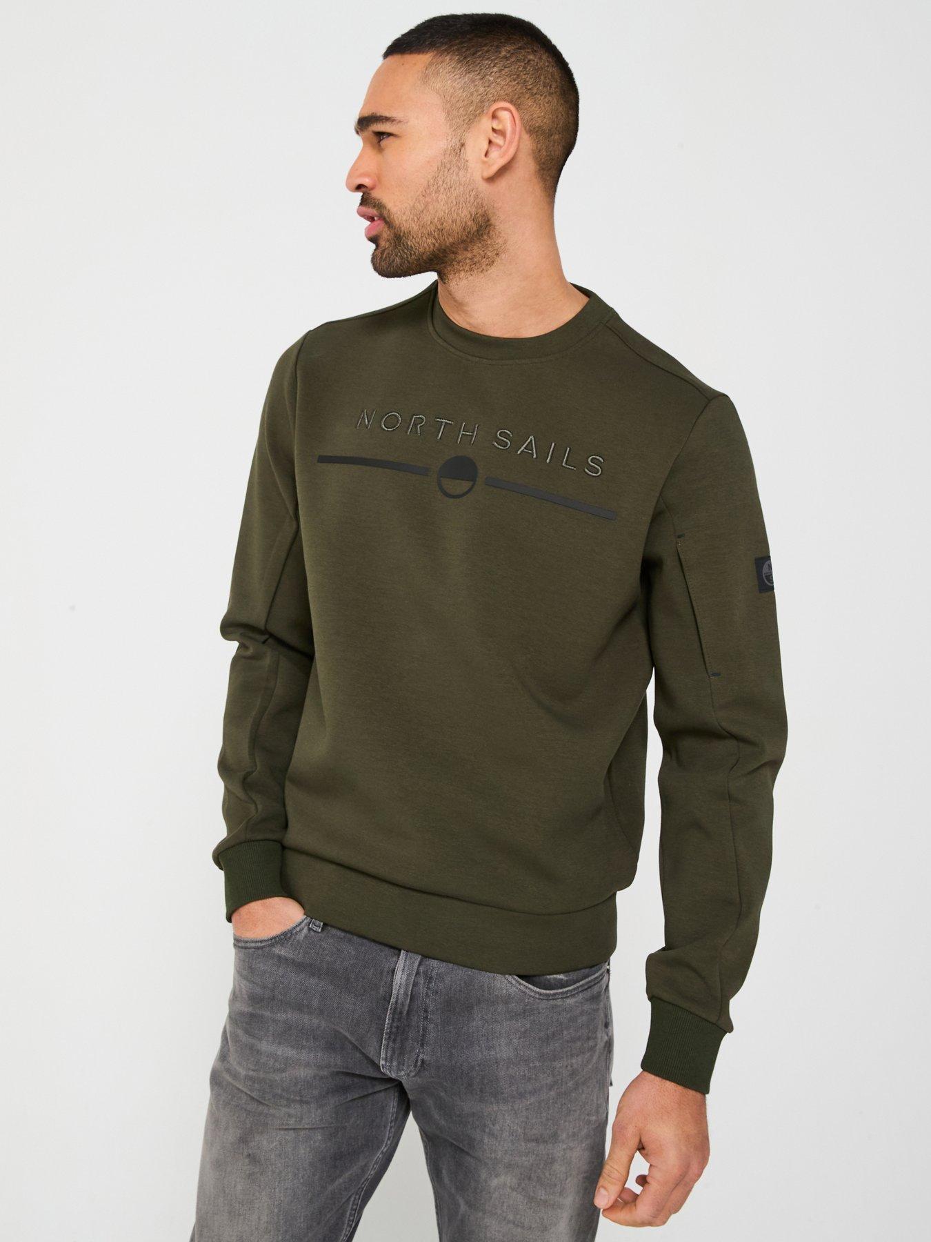undefined Sleeve Tech Logo Crew Sweatshirt - Dark Green