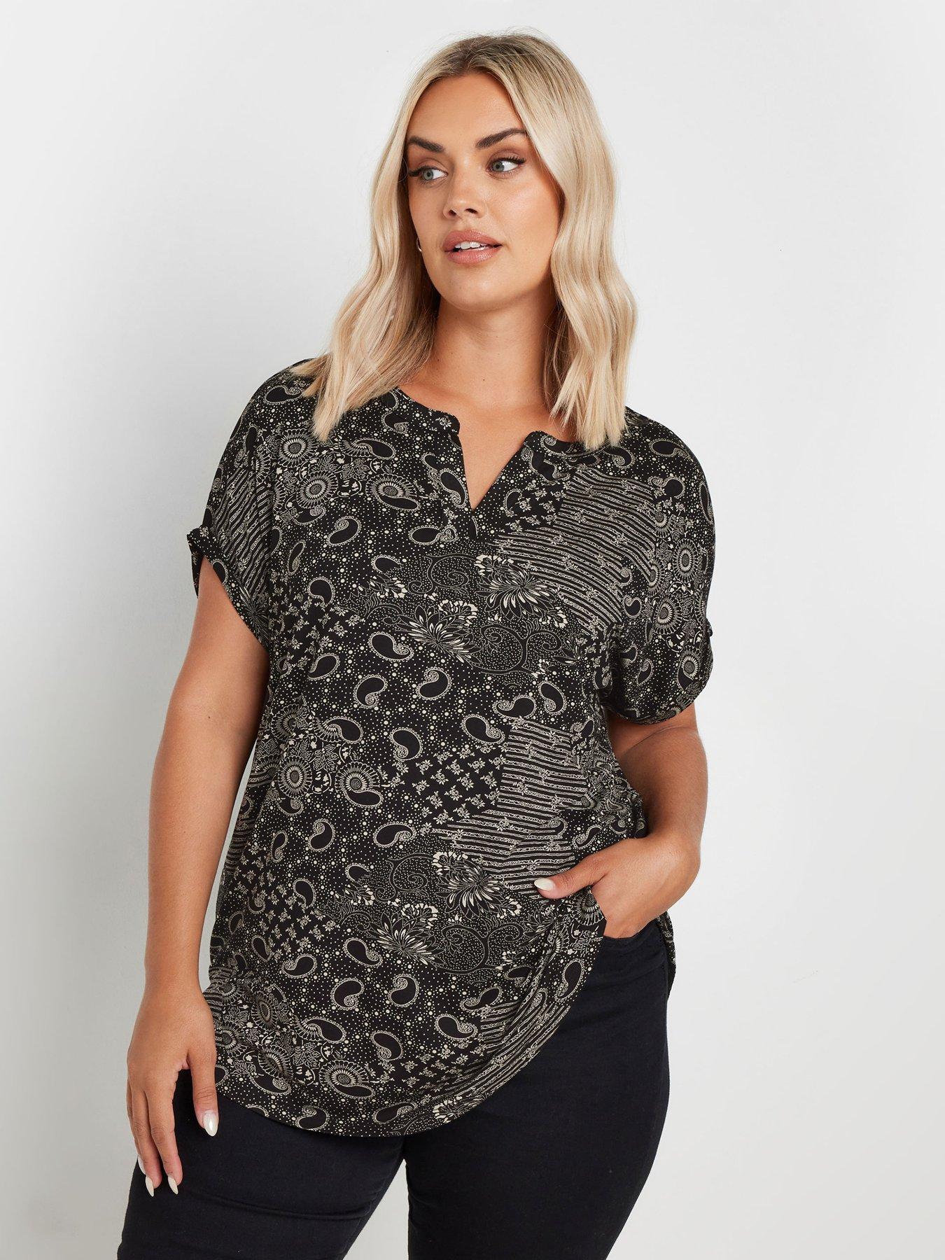 Image 1 of 4 of Yours Curve Notch Neck Top - Black