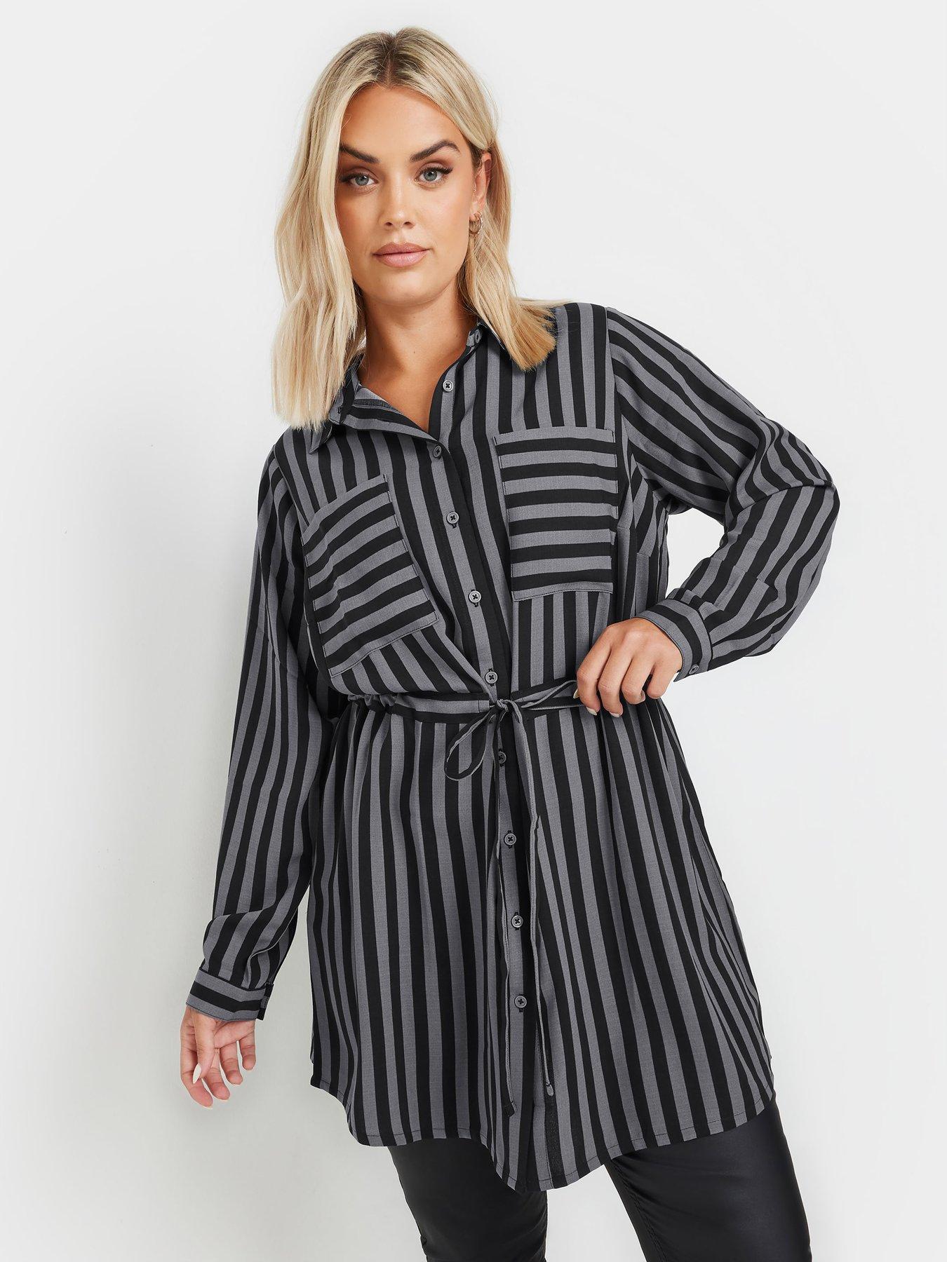 Image 1 of 4 of Yours Curve Stripe Utility Tunic Shirt - Grey