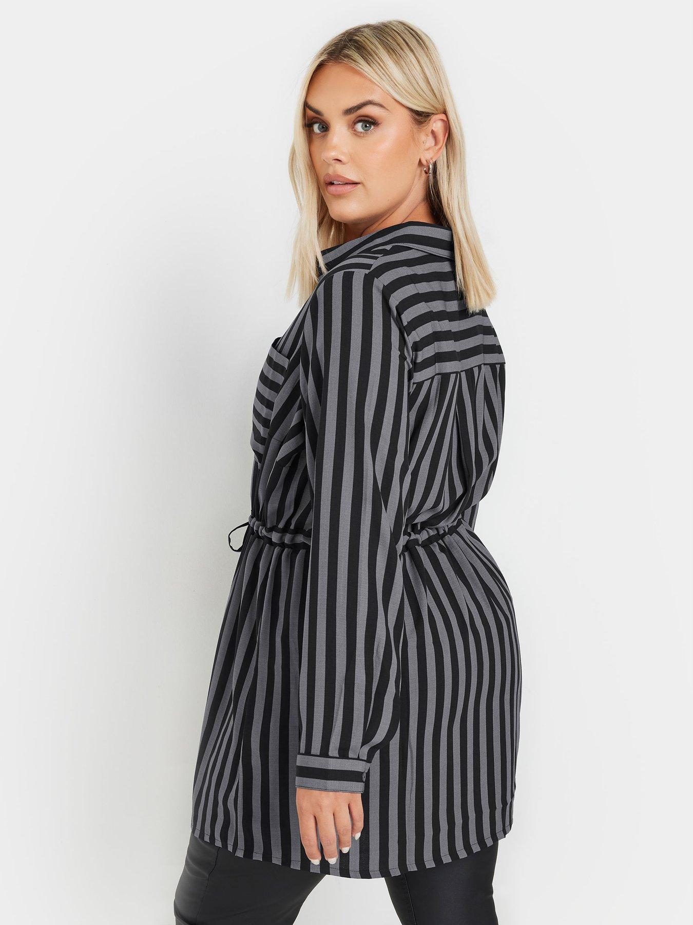 Image 2 of 4 of Yours Curve Stripe Utility Tunic Shirt - Grey