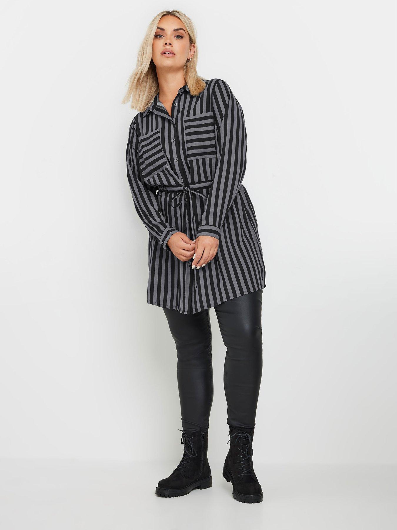 Image 3 of 4 of Yours Curve Stripe Utility Tunic Shirt - Grey
