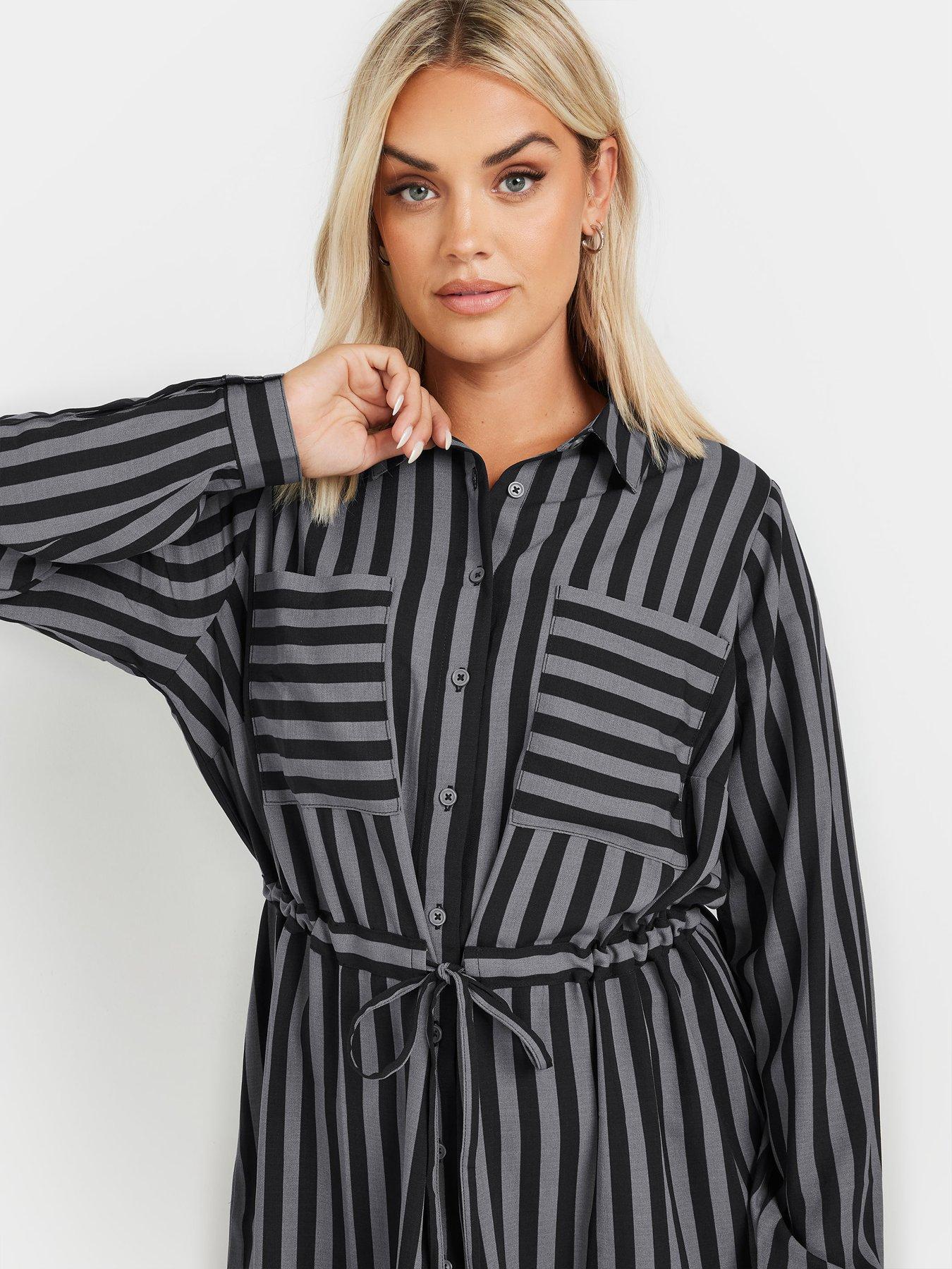 Image 4 of 4 of Yours Curve Stripe Utility Tunic Shirt - Grey