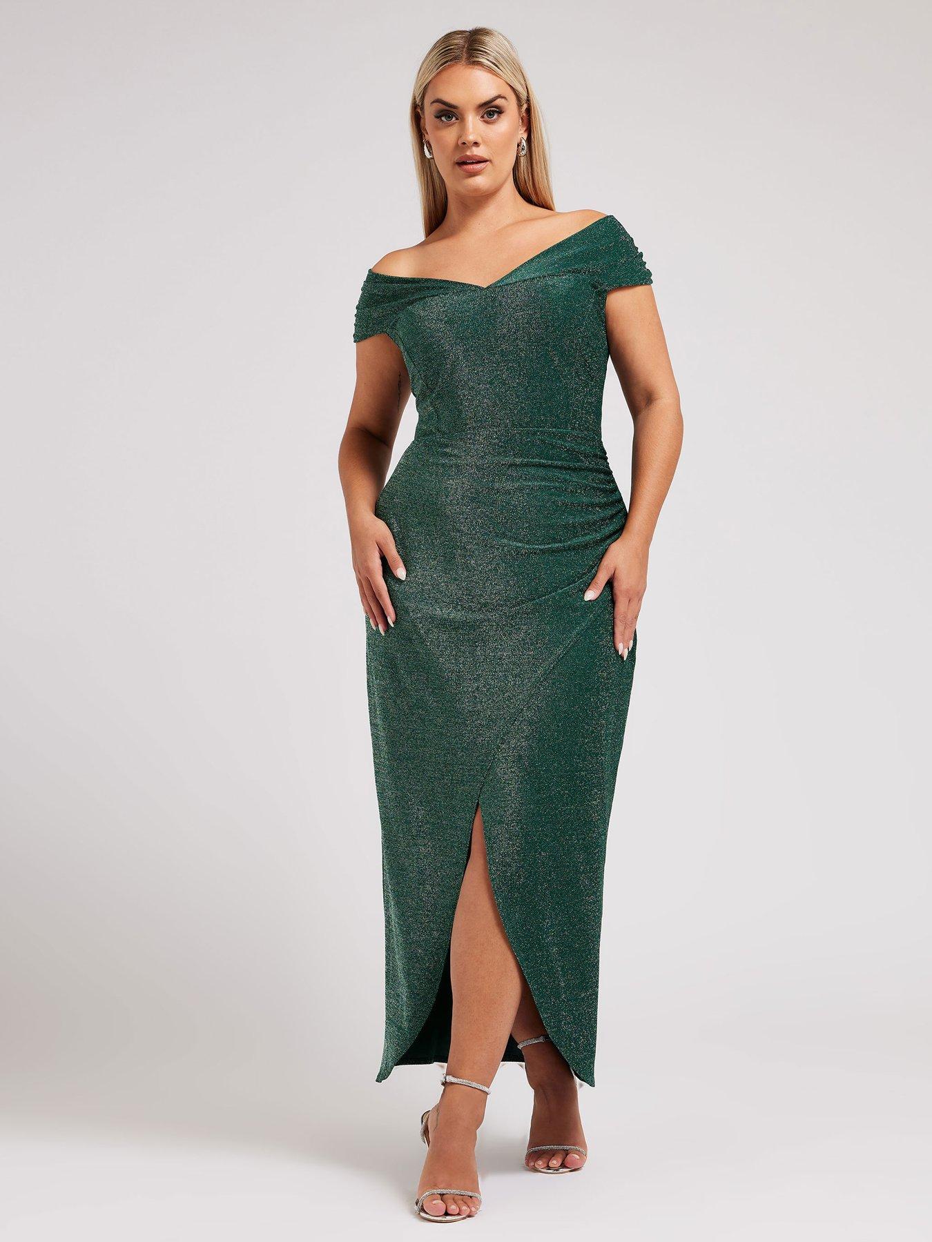Curve Metallic Bardot Gathered Wrap Dress