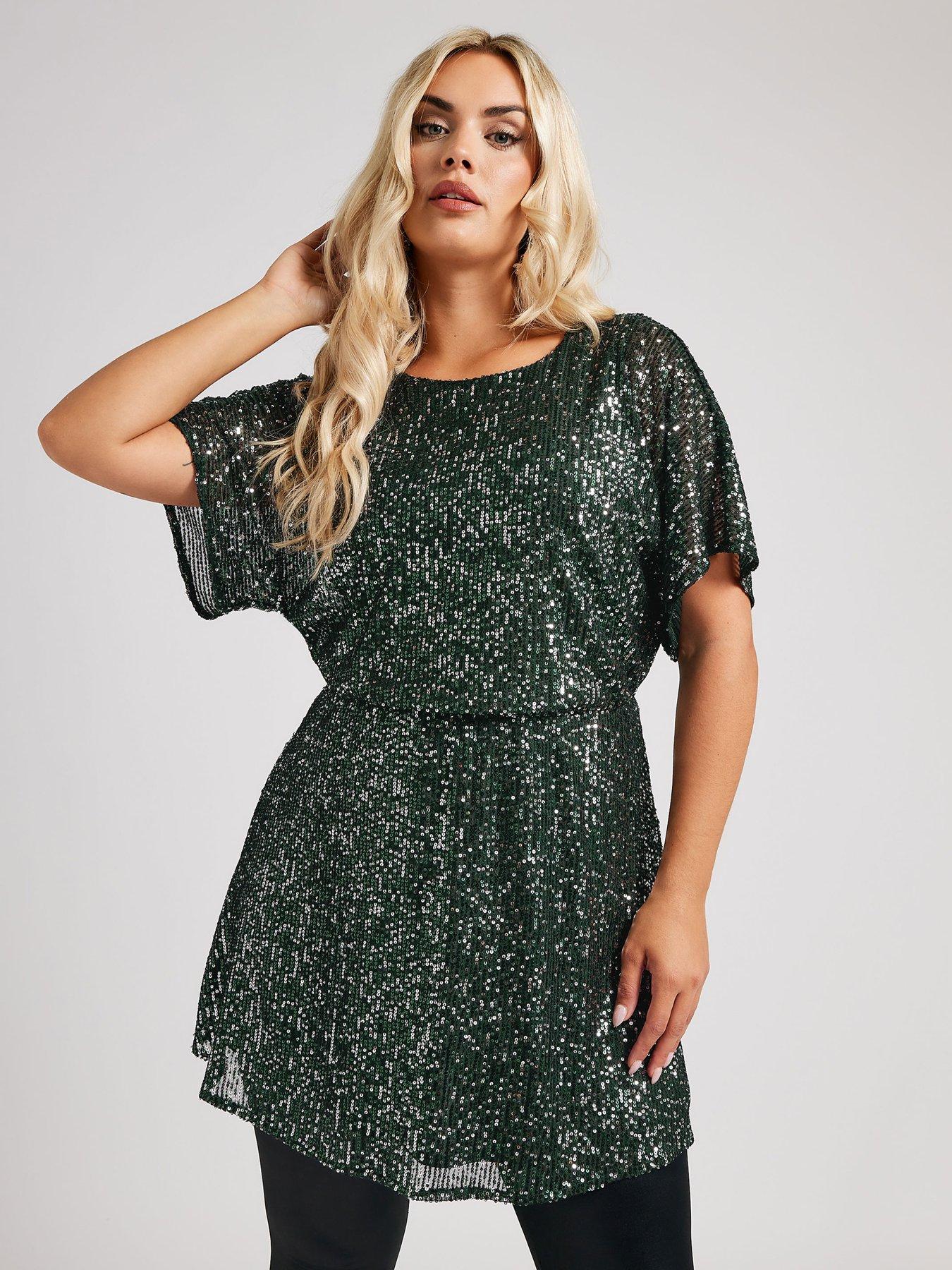 Image 1 of 4 of Yours Curve Sequin Peplum Top - Green