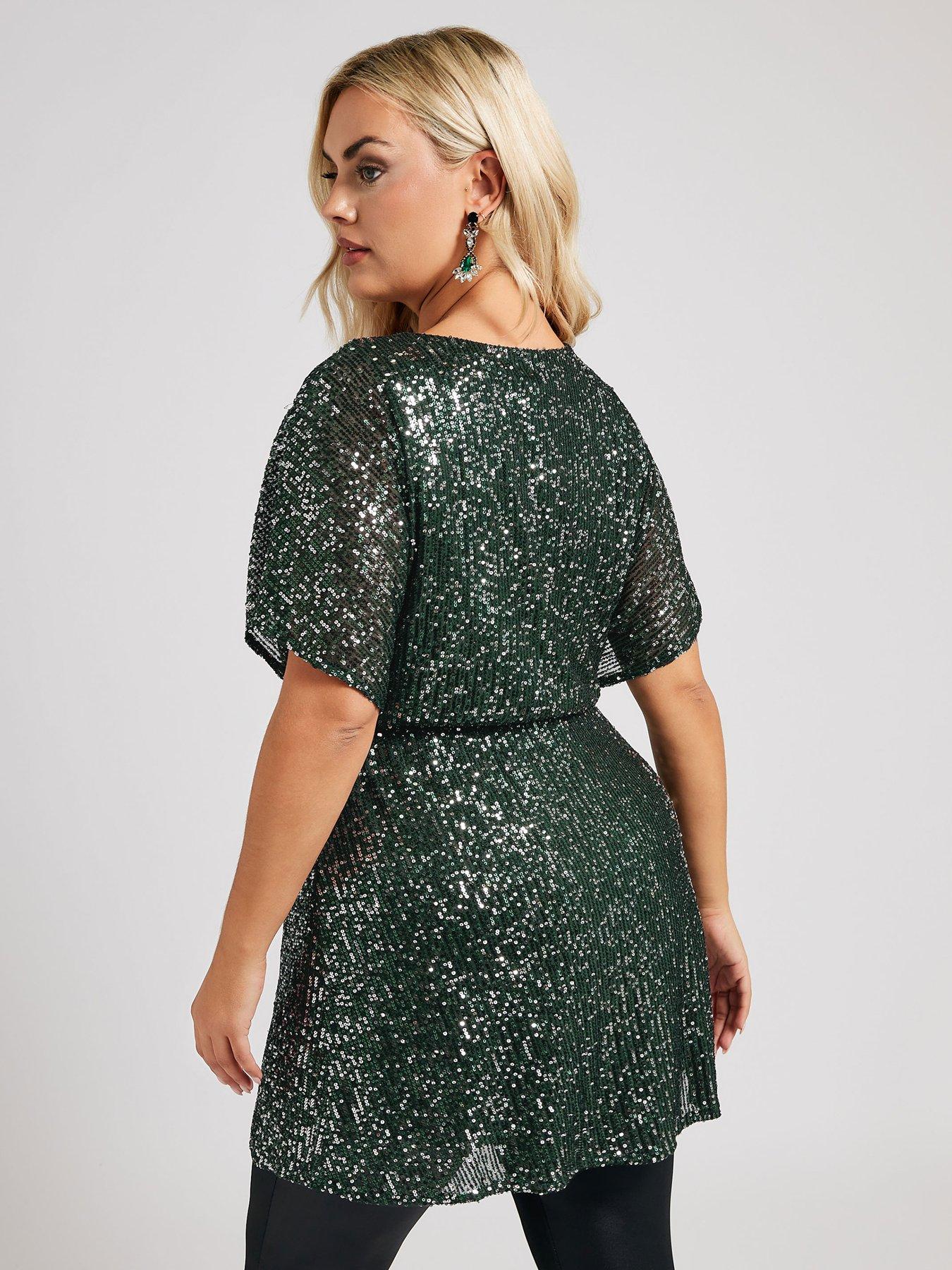 Image 2 of 4 of Yours Curve Sequin Peplum Top - Green