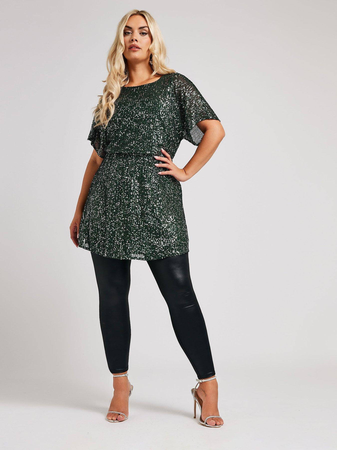 Image 3 of 4 of Yours Curve Sequin Peplum Top - Green