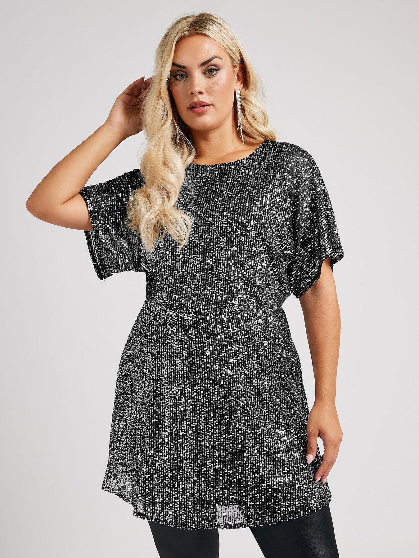 Image 1 of 4 of Yours Curve Sequin Peplum Top - Silver