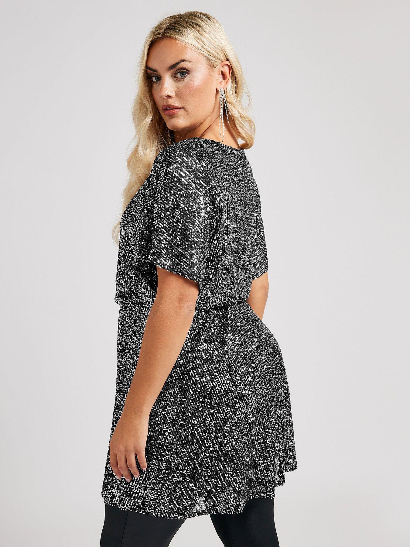 Image 2 of 4 of Yours Curve Sequin Peplum Top - Silver