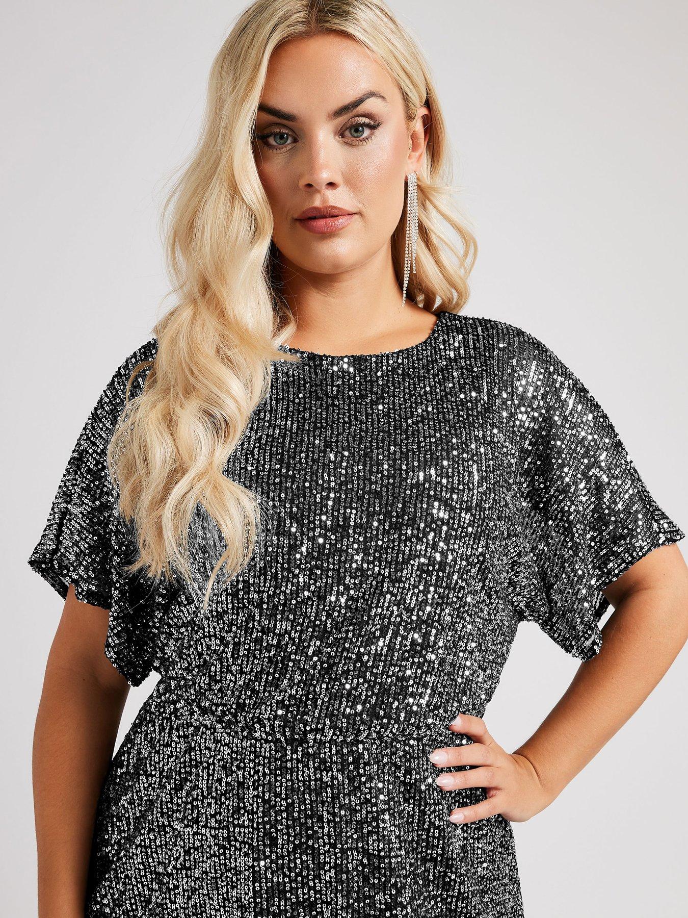 Image 4 of 4 of Yours Curve Sequin Peplum Top - Silver