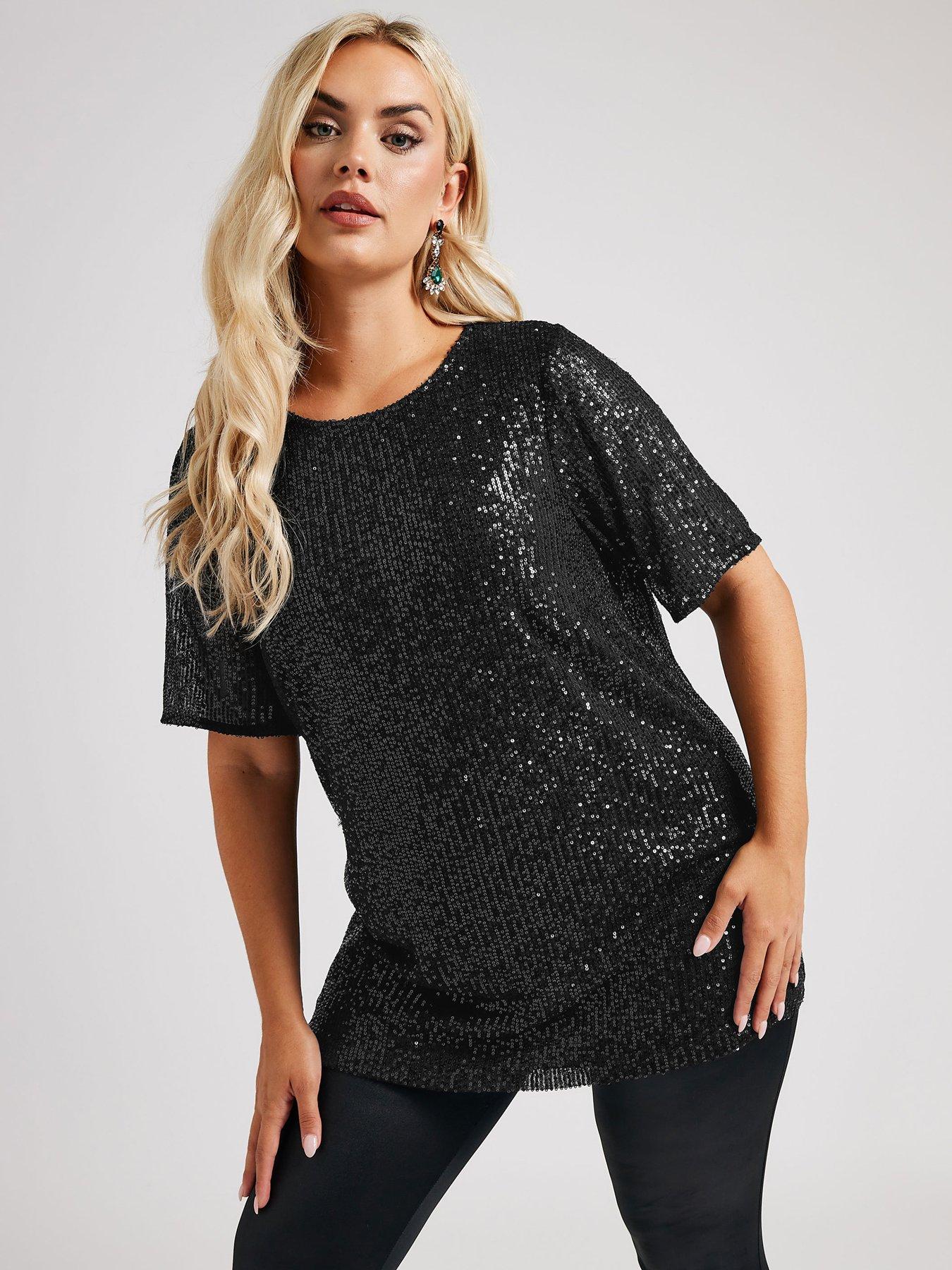 Yours Curve Sequin Swing Top - Black