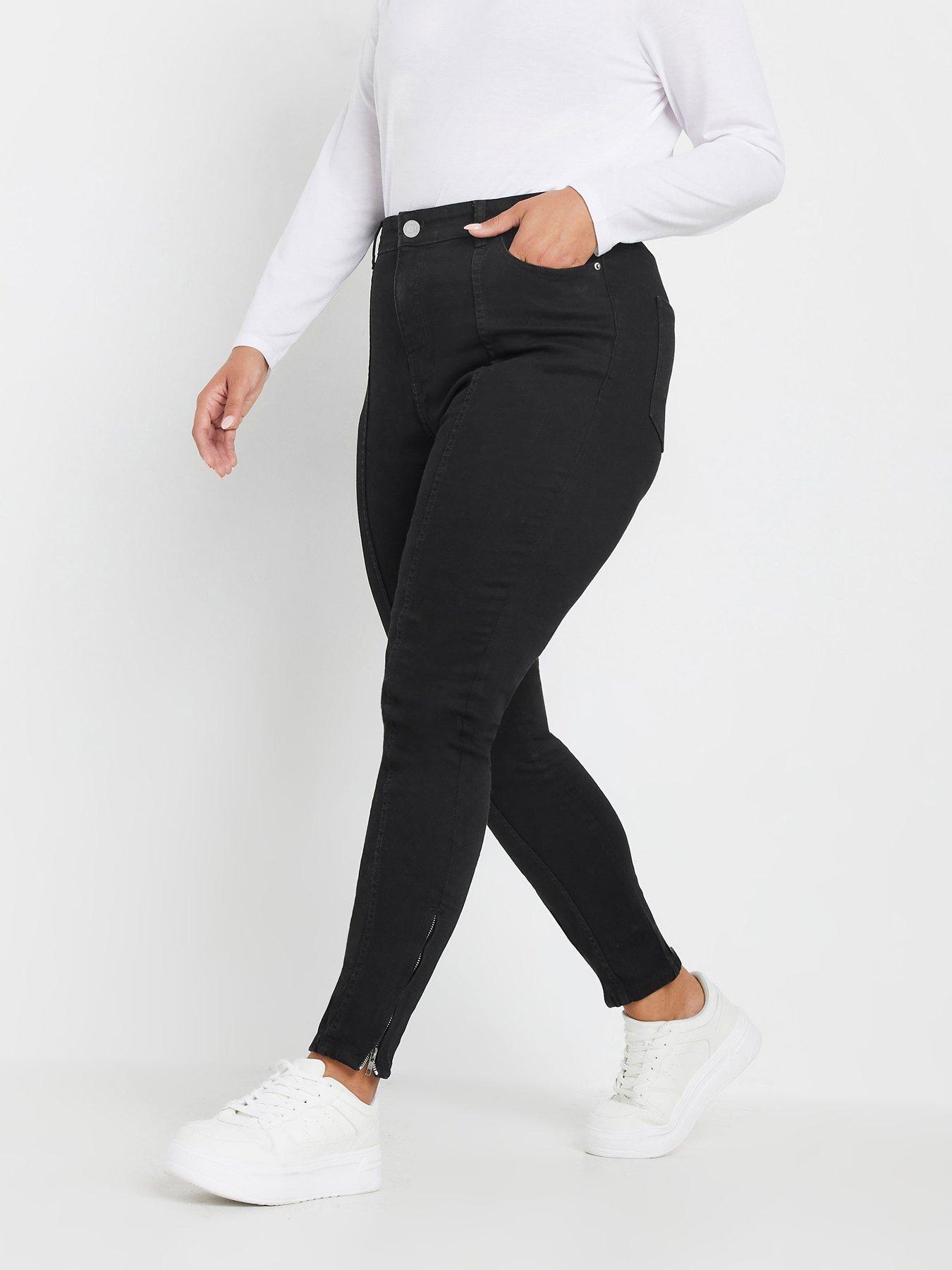 Image 1 of 4 of Yours Curve Ava Jeans With Zip Hem - Black