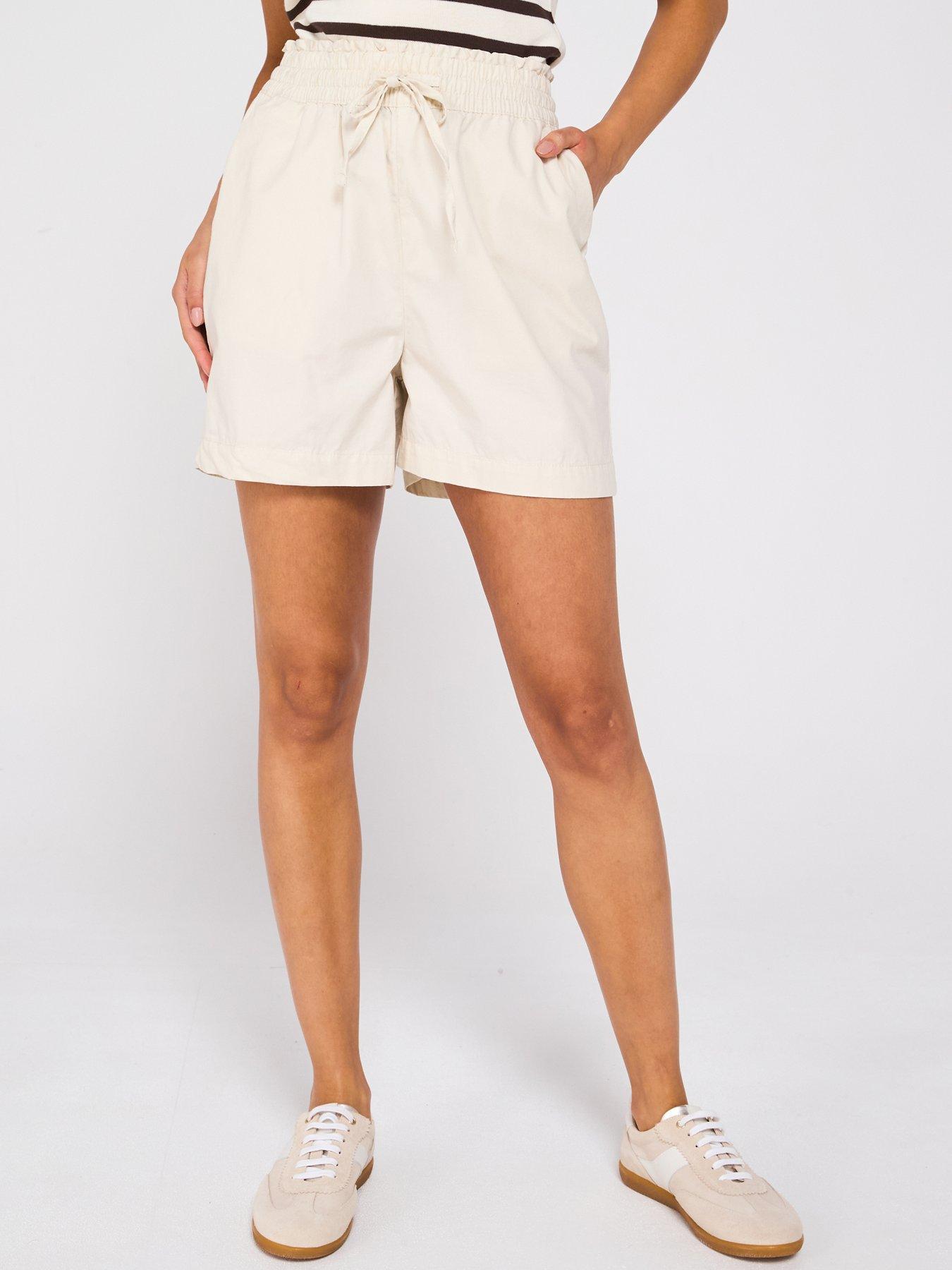 undefined Turn Up Hem Cotton Shorts - Ecru