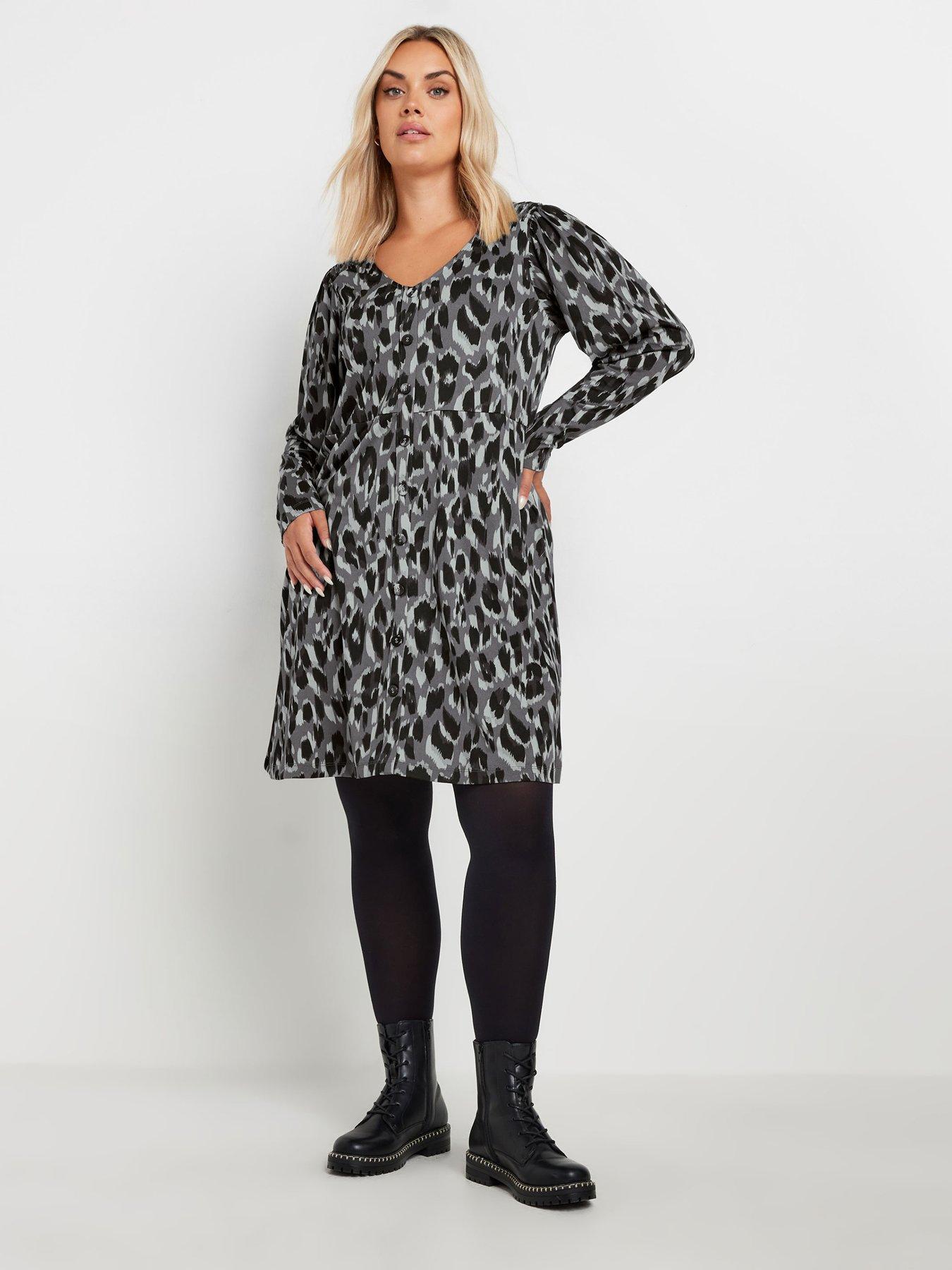 Image 1 of 4 of Yours Curve Shirred Panel Tea Dress - Grey