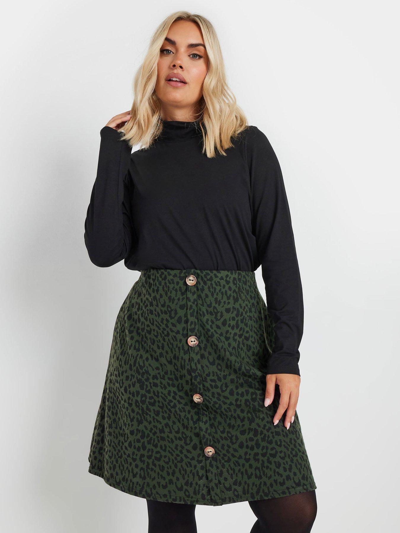 Yours Curve A Line Button Front Leopard Skirt
