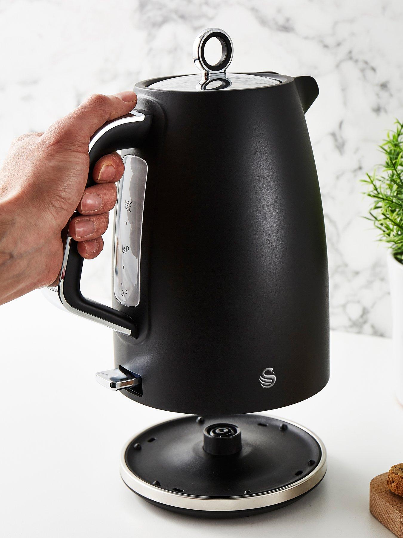 Swan Serenity SK14017BLK 1.7 Litre Kettle With Quick Boiling, 360-Degree Base, Boil Dry Protection, Water Level Indicator, Non-Slip Feet, 3000W, Black